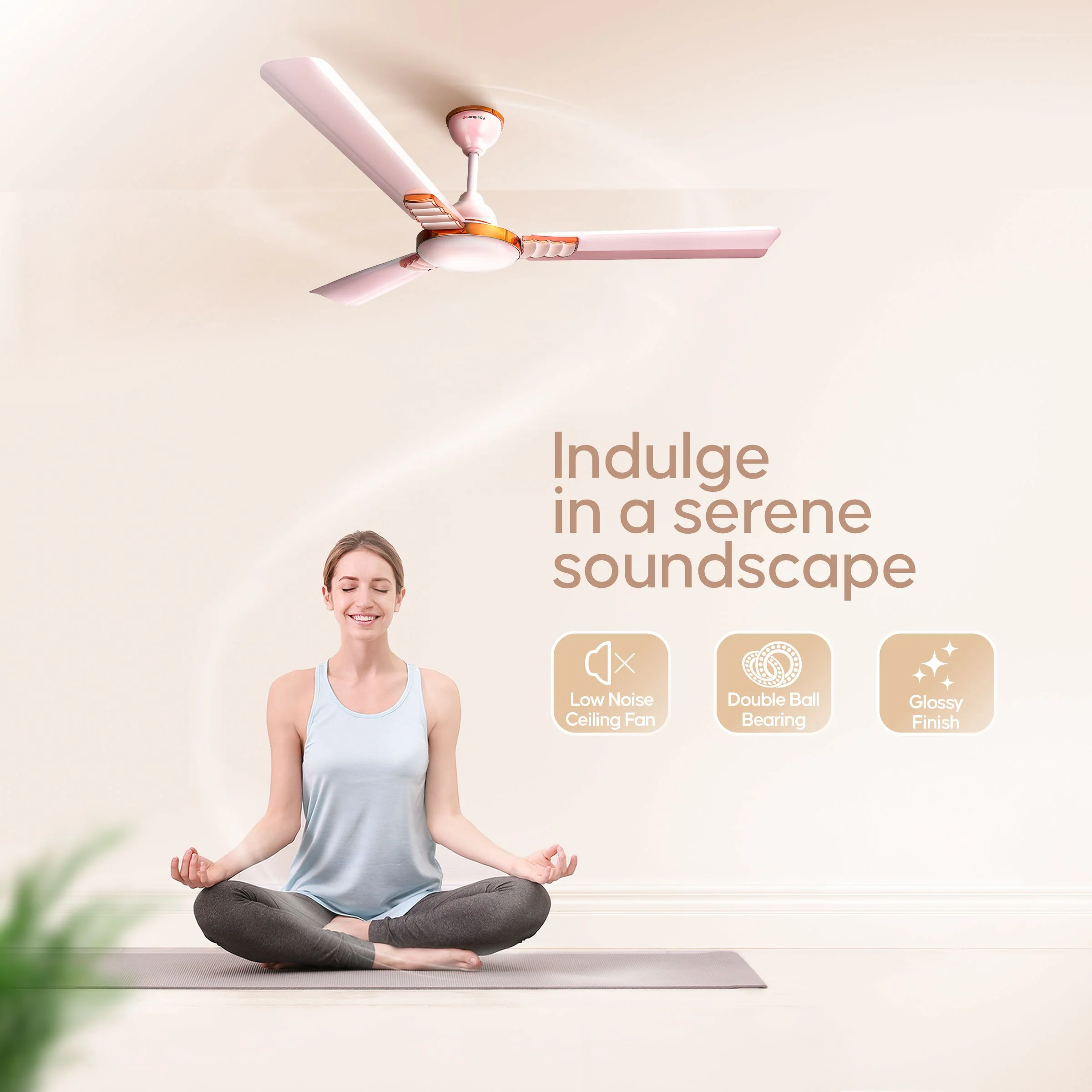 Longway Wave P1 1200 mm/48 inch Ultra High Speed 3 Blade Anti-Dust Decorative Ceiling Fan (Pack of 1) - Image 7