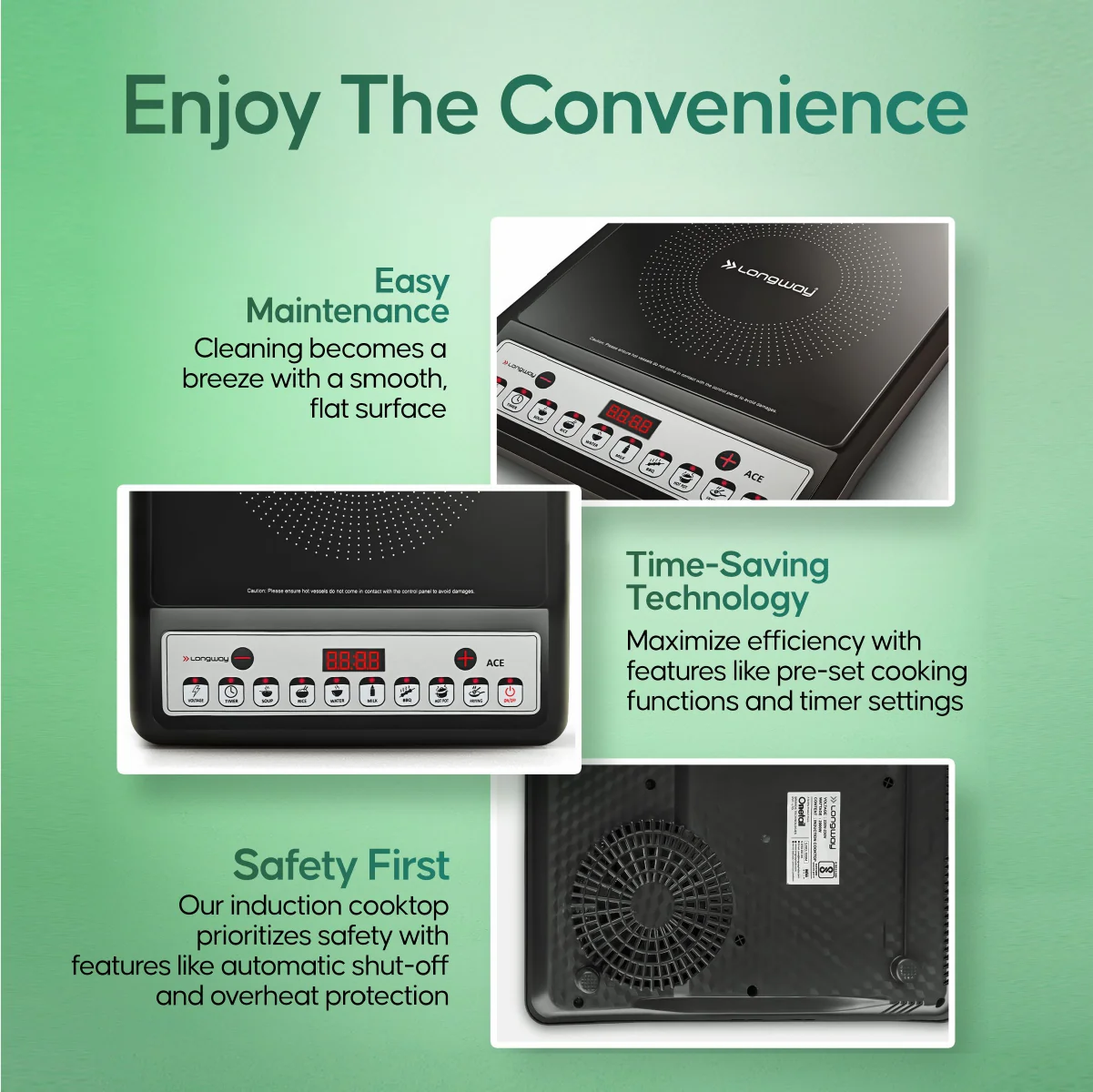 Longway Ace IC 2000 W Induction Cooktop (Black, Push Button) - Image 6