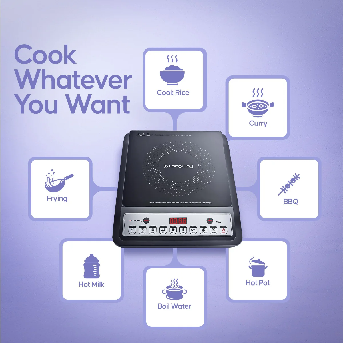 Longway Ace IC 2000 W Induction Cooktop (Black, Push Button) - Image 7