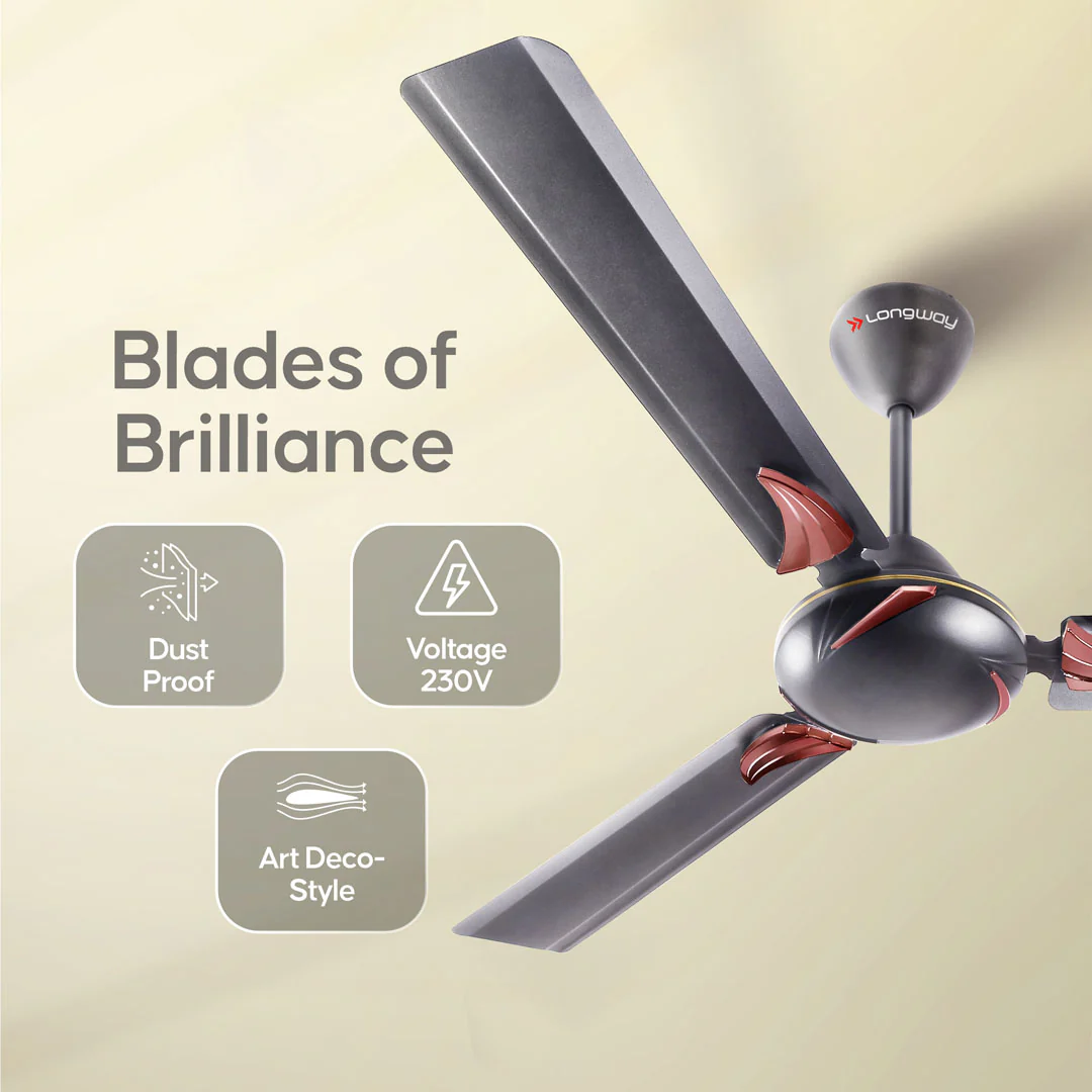 Longway Creta P2 1200 mm/48 inch Ultra High Speed 3 Blade Anti-Dust Decorative Star Rated Ceiling Fan (Smoked Brown, Pack of 2) - Image 3