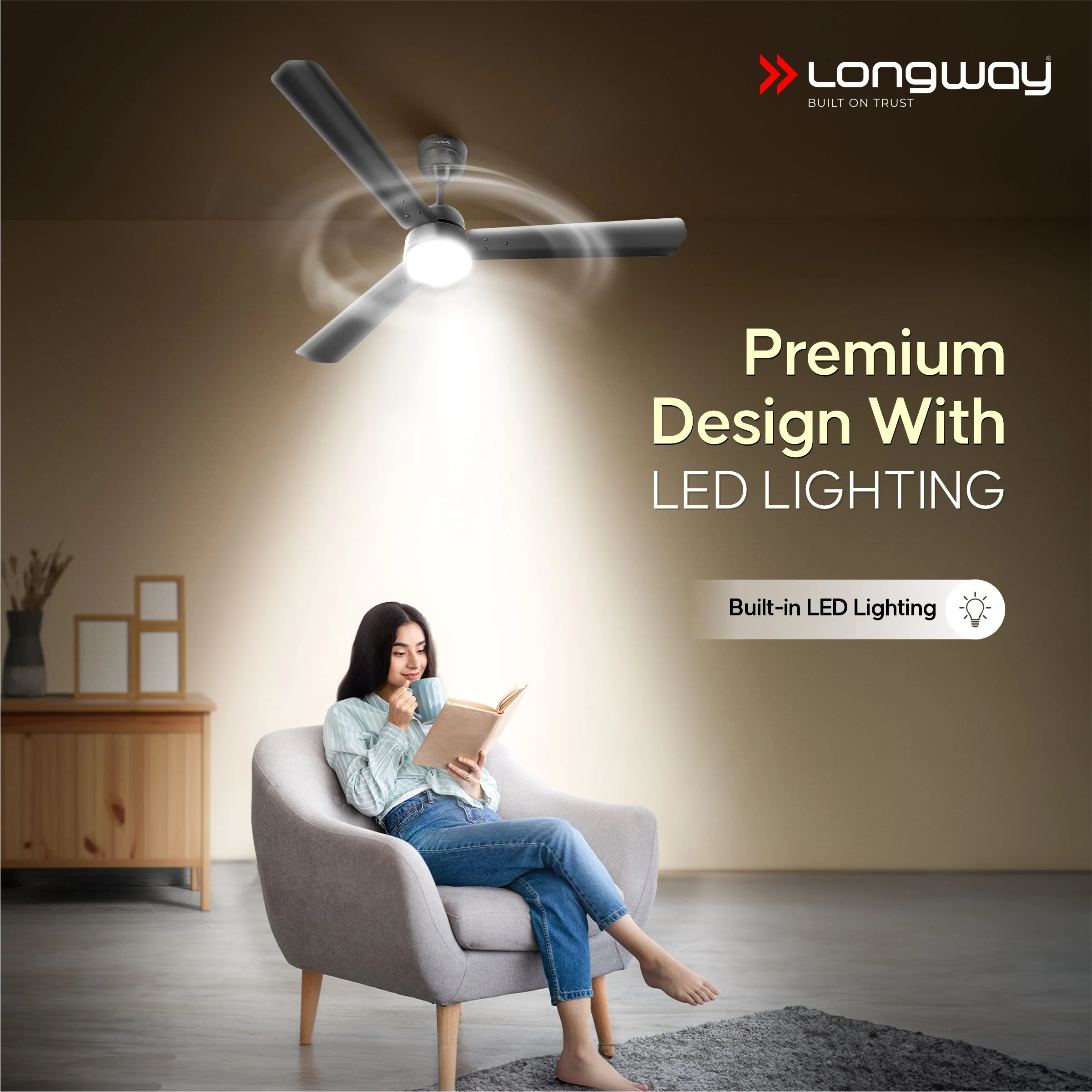 Longway Luminair 1200 mm BLDC Ceiling Fan with Remote Control | BEE 5 Star Rated Energy Efficient | Ultra High Speed 3 Blade Anti-Dust Decorative Ceiling Fan | 5 Years Warranty (Smoked Brown, Pack of 2) - Image 5