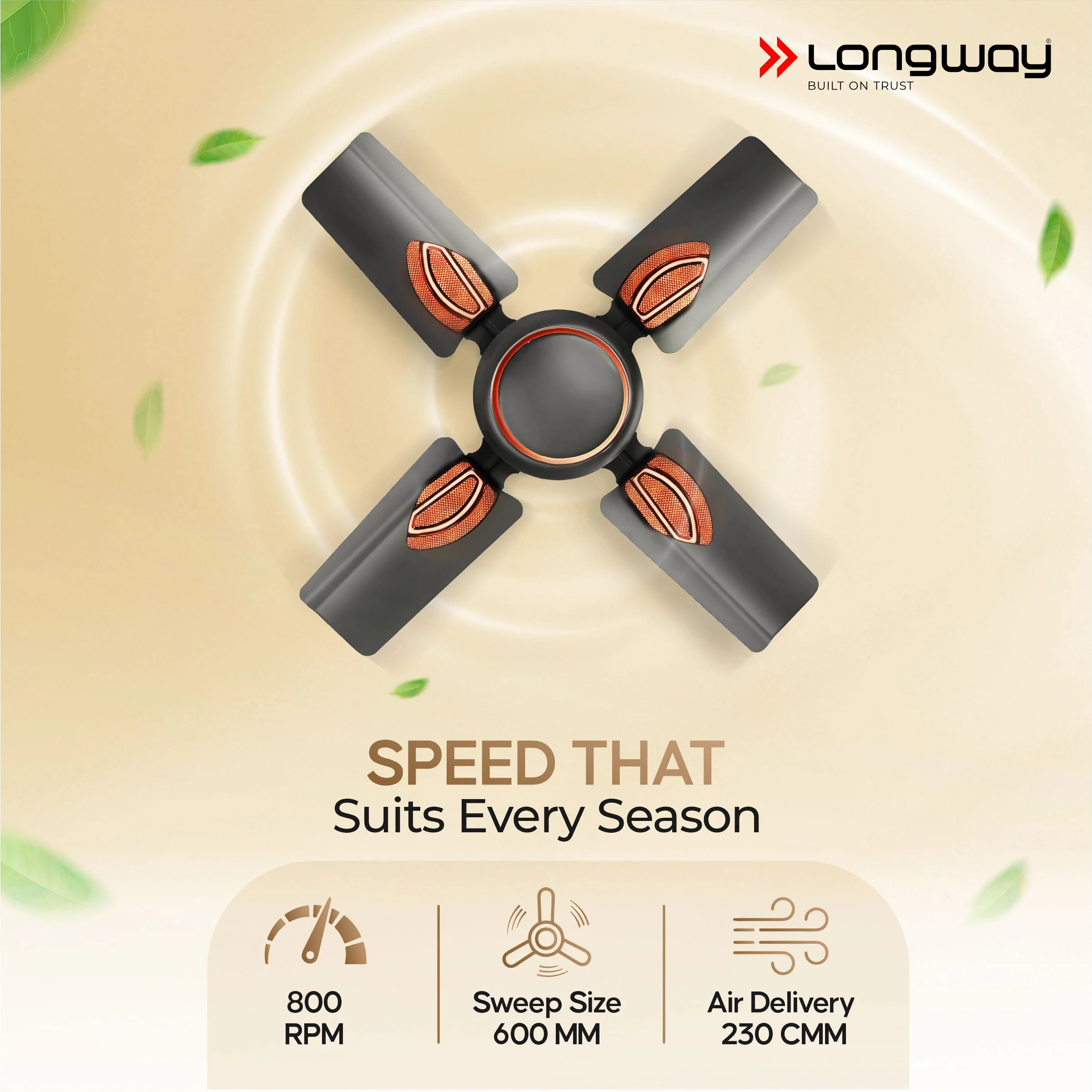 Longway Kiger P1 600 mm/24 inch Ultra High Speed 4 Blade Anti-Dust Decorative 5-Star Rated Ceiling Fan (Smoked Brown, Pack of 1) - Image 3