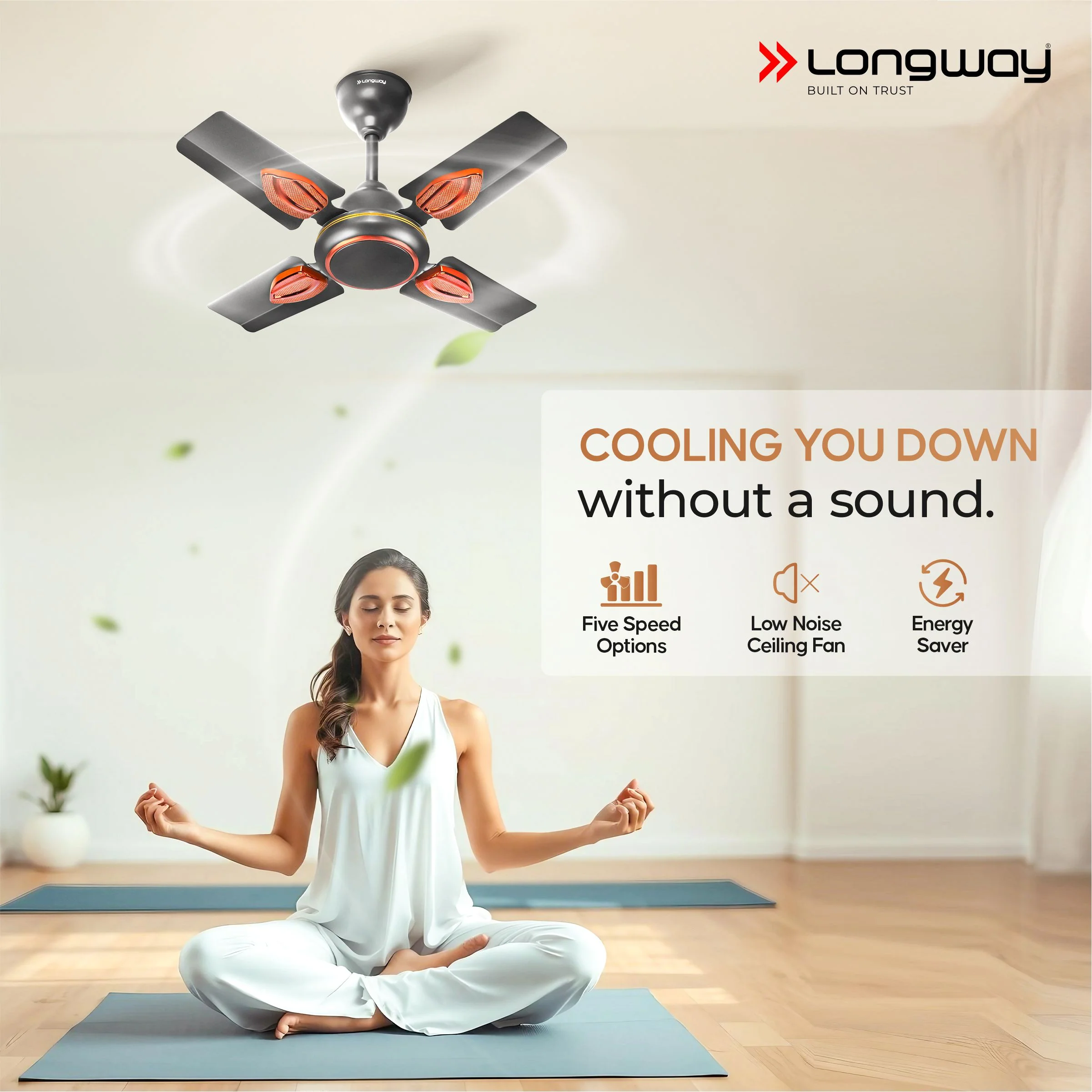 Longway Kiger P1 600 mm/24 inch Ultra High Speed 4 Blade Anti-Dust Decorative 5-Star Rated Ceiling Fan (Smoked Brown, Pack of 1) - Image 5