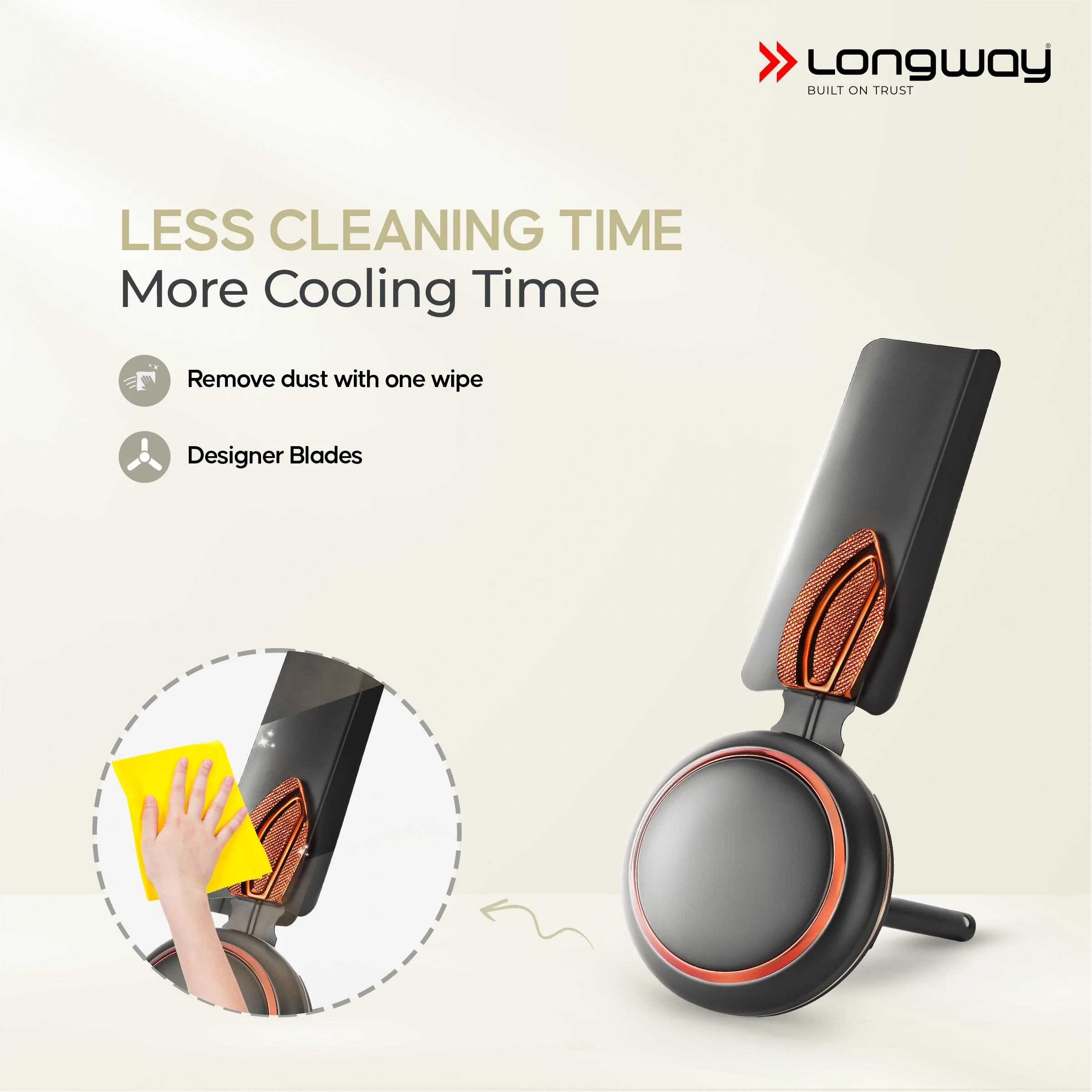 Longway Kiger P1 600 mm/24 inch Ultra High Speed 4 Blade Anti-Dust Decorative 5-Star Rated Ceiling Fan (Smoked Brown, Pack of 1) - Image 6