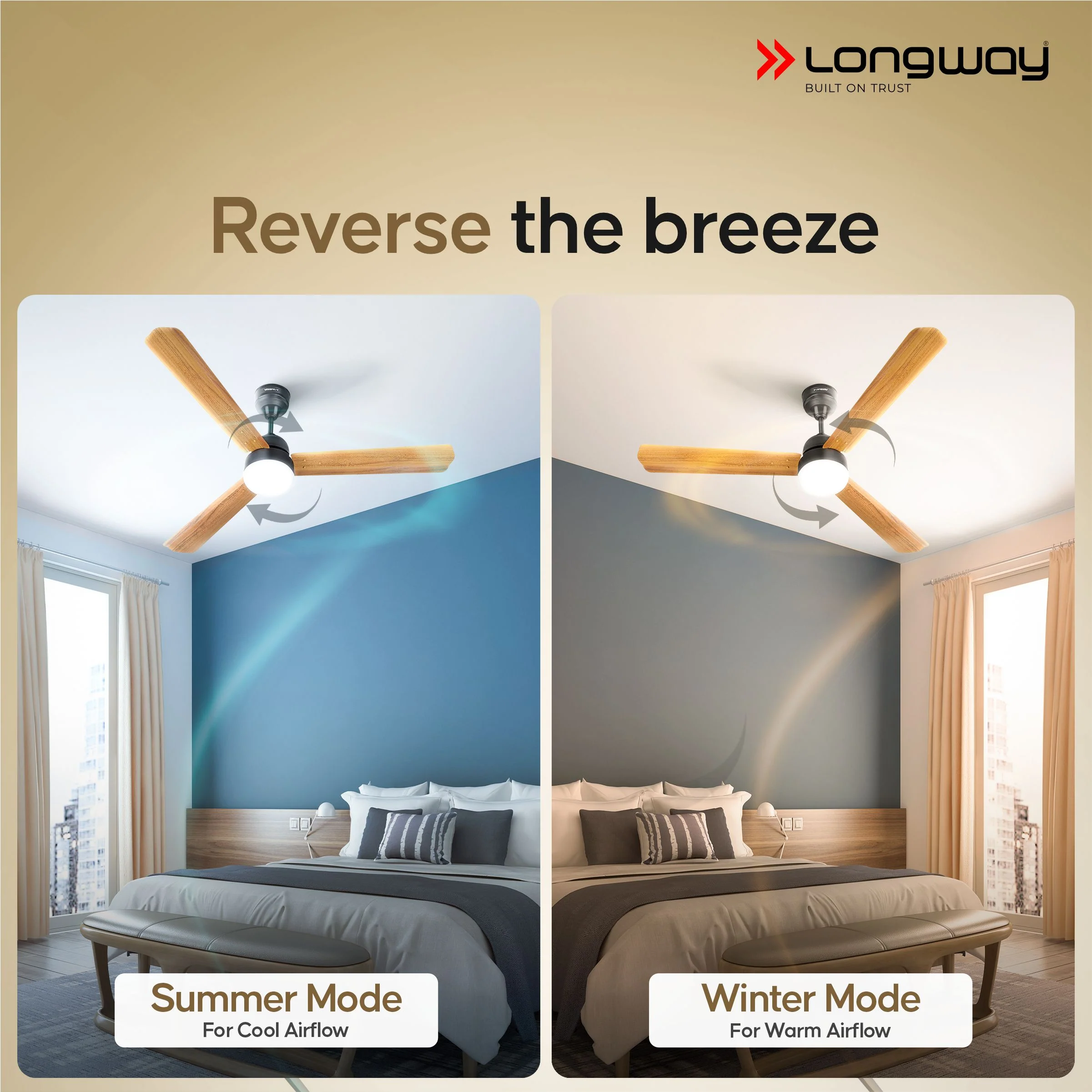 Longway Luminair Max 1200 mm BLDC Ceiling Fan with Remote Control & LED Light | BEE 5 Star Rated Energy Efficient | Ultra High Speed 3 Blade Anti-Dust Decorative Ceiling Fan | 5 Years Warranty (Golden Birch, Pack of 2) - Image 9