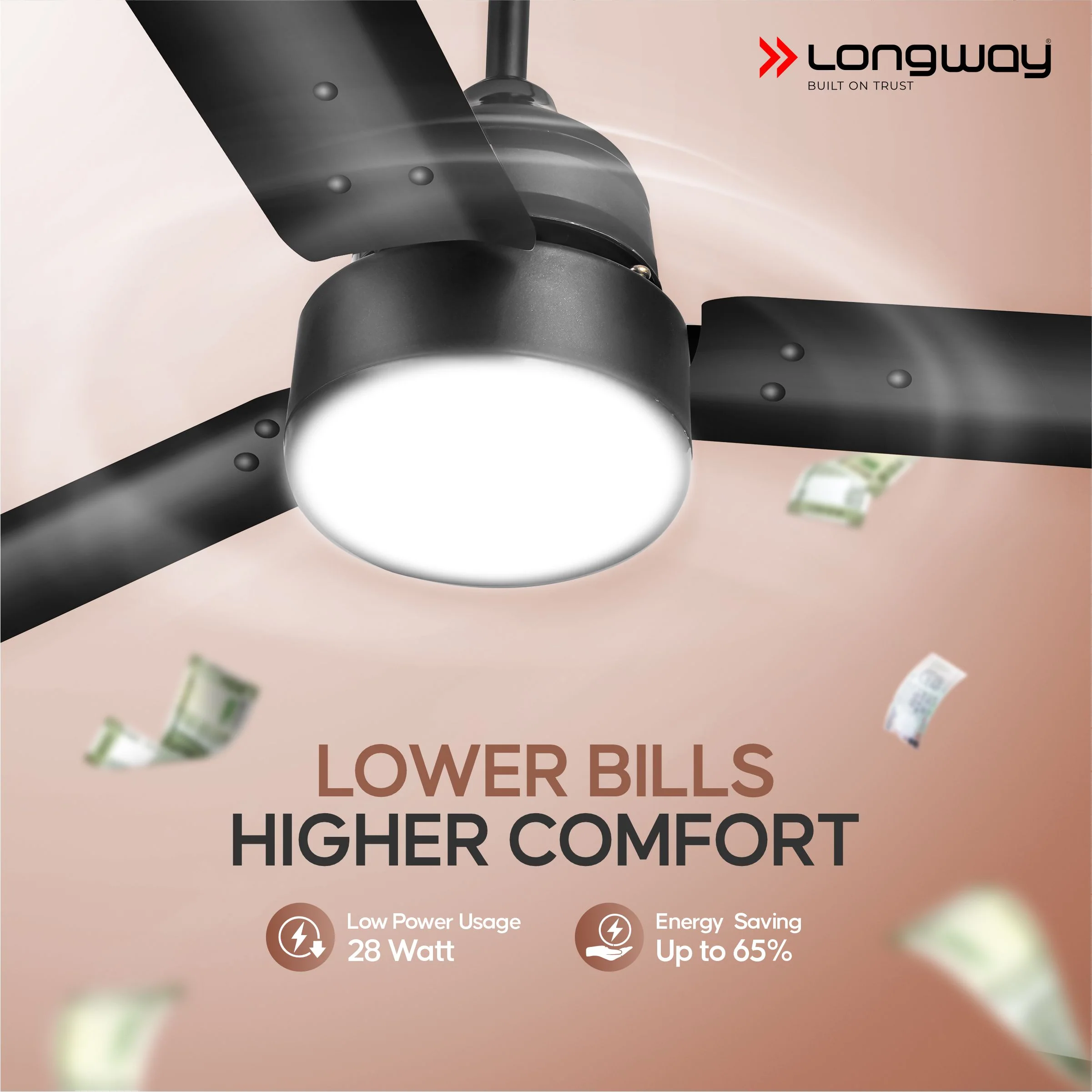 Longway Luminair 1200 mm BLDC Ceiling Fan with Remote Control | BEE 5 Star Rated Energy Efficient | Ultra High Speed 3 Blade Anti-Dust Decorative Ceiling Fan | 5 Years Warranty (Smoked Brown, Pack of 1) - Image 3