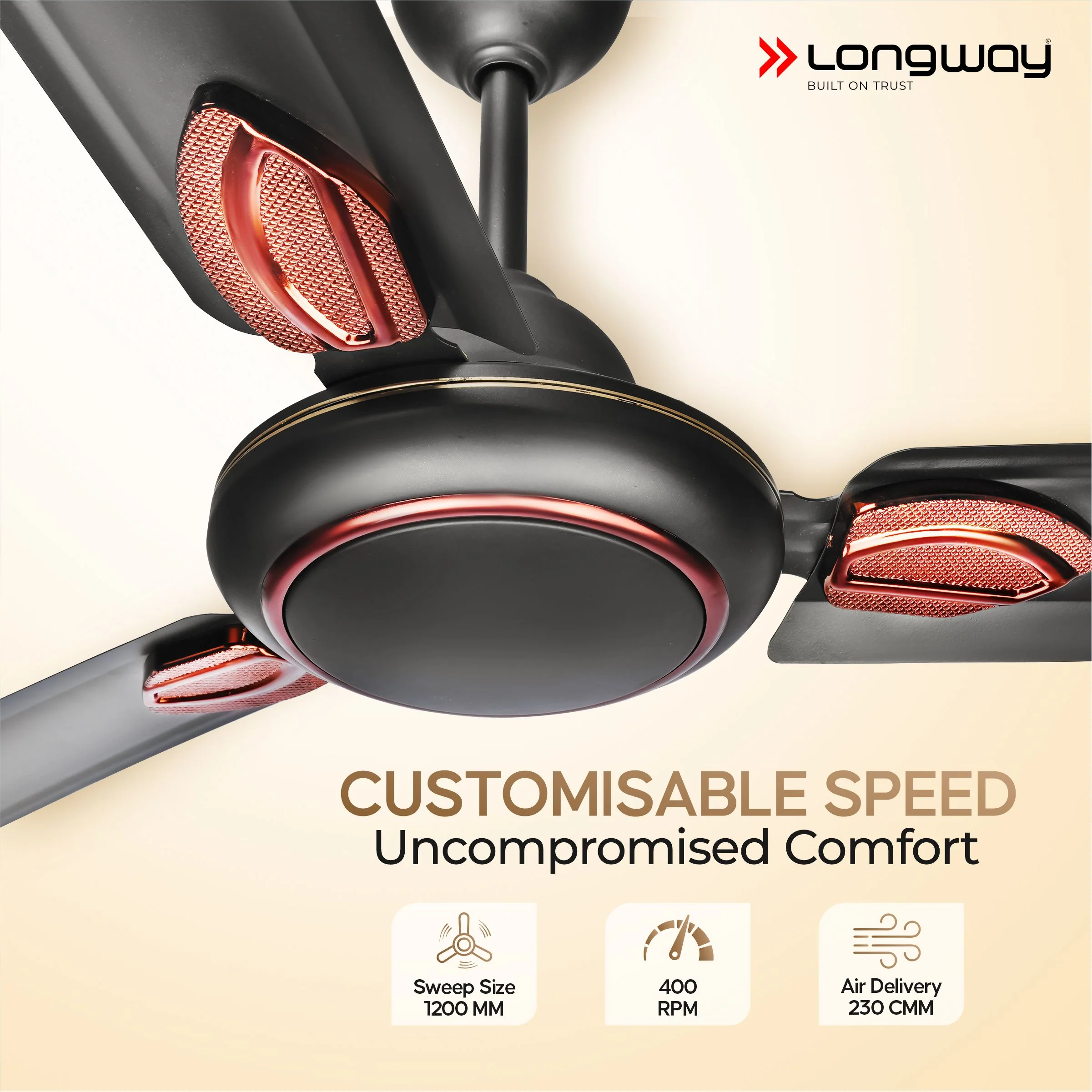 Longway Kiger P1 1200 mm/48 inch Ultra High Speed 3 Blade Anti-Dust Decorative Star Rated Ceiling Fan (Smoked Brown, Pack of 1) - Image 3