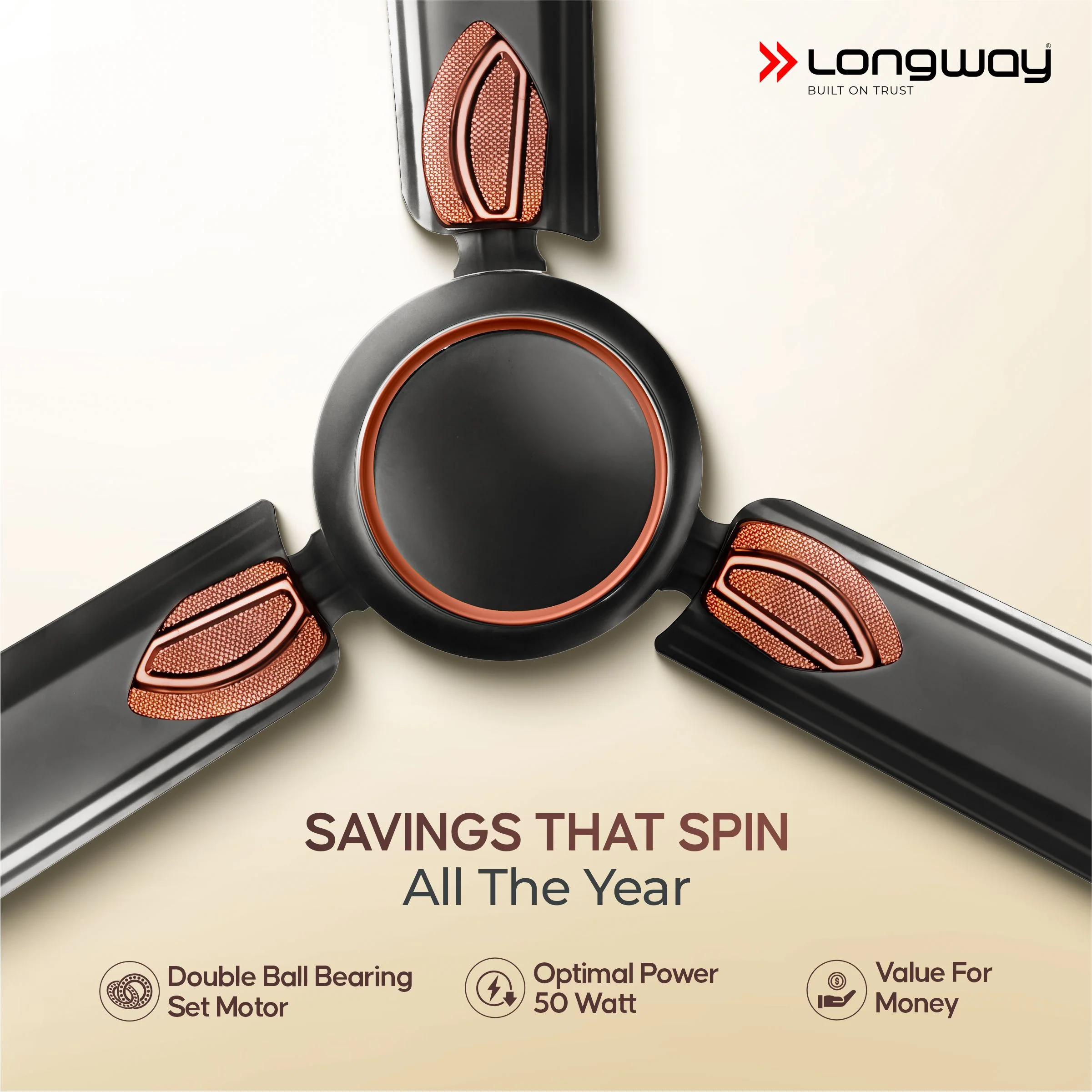 Longway Kiger P2 1200 mm/48 inch Ultra High Speed 3 Blade Anti-Dust Decorative Star Rated Ceiling Fan (Smoked Brown, Pack of 2) - Image 4