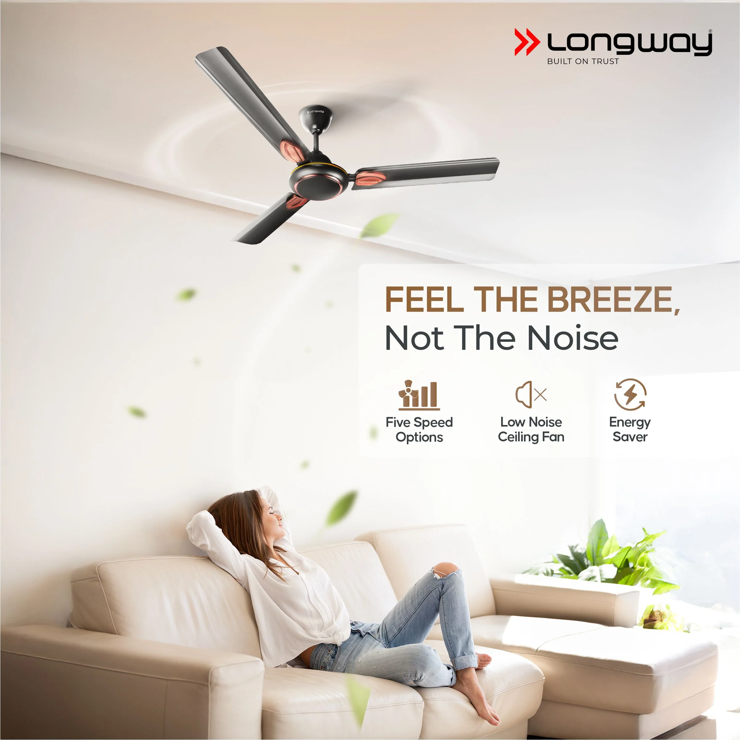 Longway Kiger P2 1200 mm/48 inch Ultra High Speed 3 Blade Anti-Dust Decorative Star Rated Ceiling Fan (Smoked Brown, Pack of 2) - Image 6