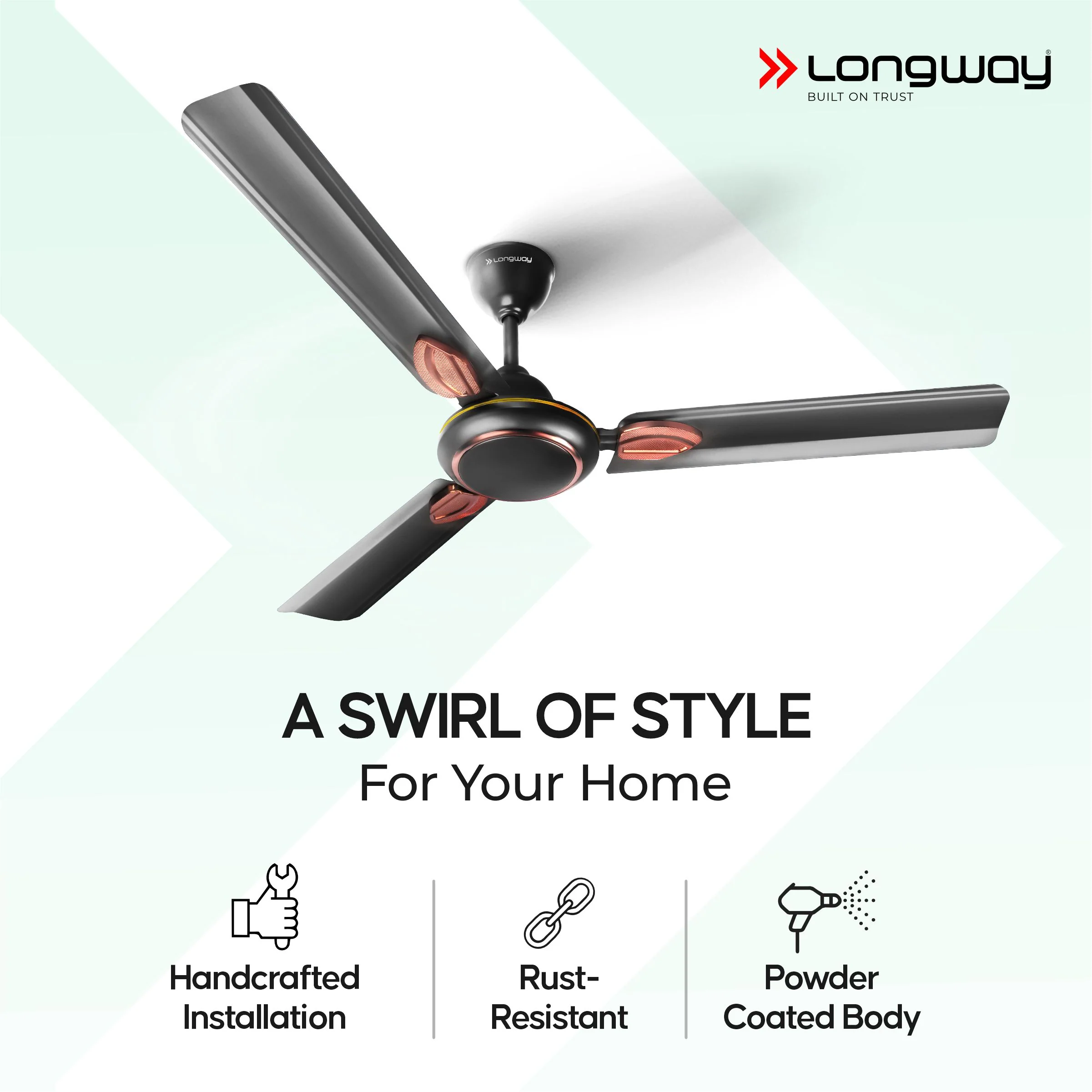 Longway Kiger P2 1200 mm/48 inch Ultra High Speed 3 Blade Anti-Dust Decorative Star Rated Ceiling Fan (Smoked Brown, Pack of 2) - Image 7
