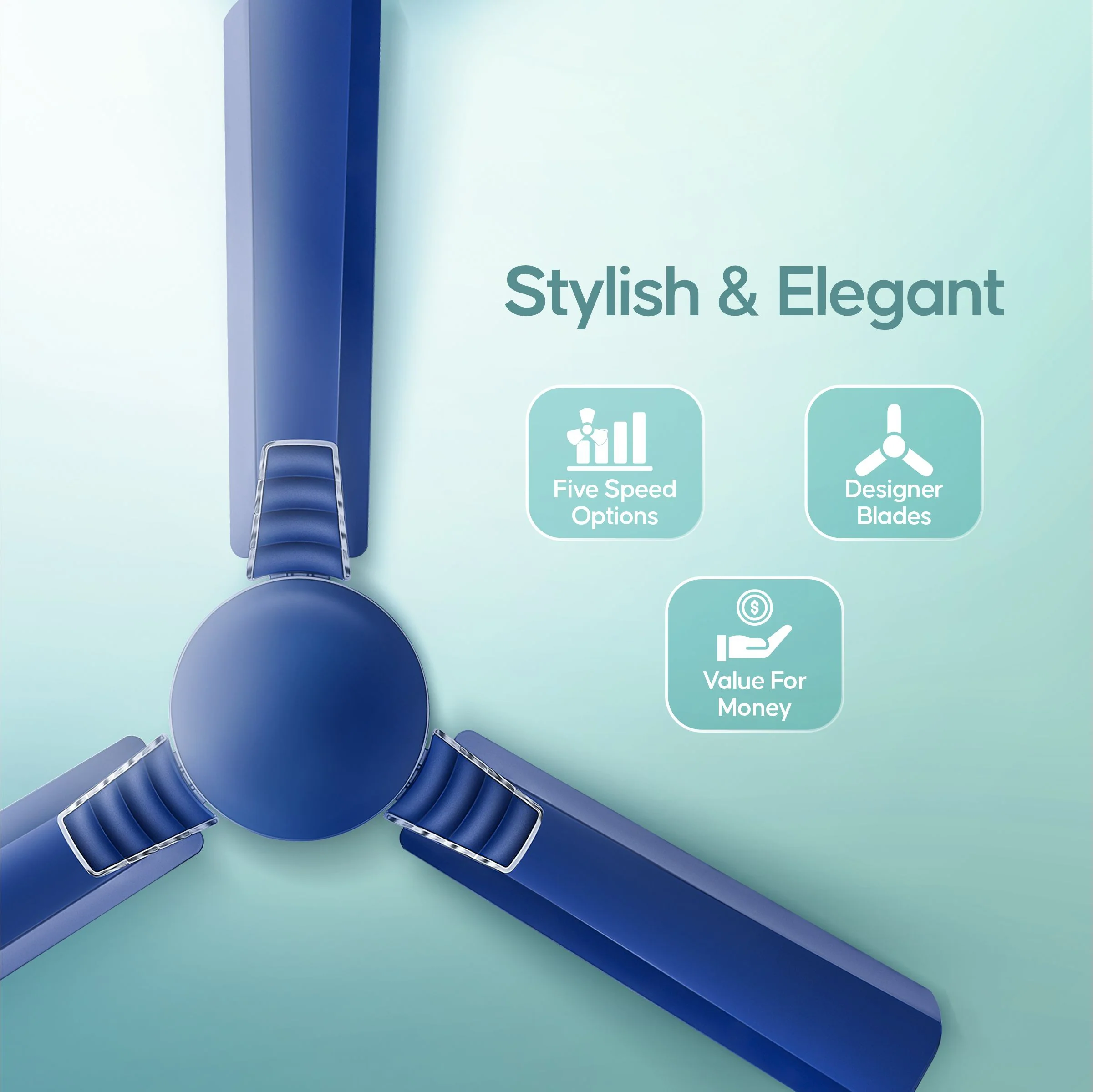 Longway Wave P2 1200 mm/48 inch 400 RPM Ultra High Speed 3 Blade Star Rated Anti-Dust Decorative Ceiling Fan (Silver Blue, Pack of 2) - Image 5