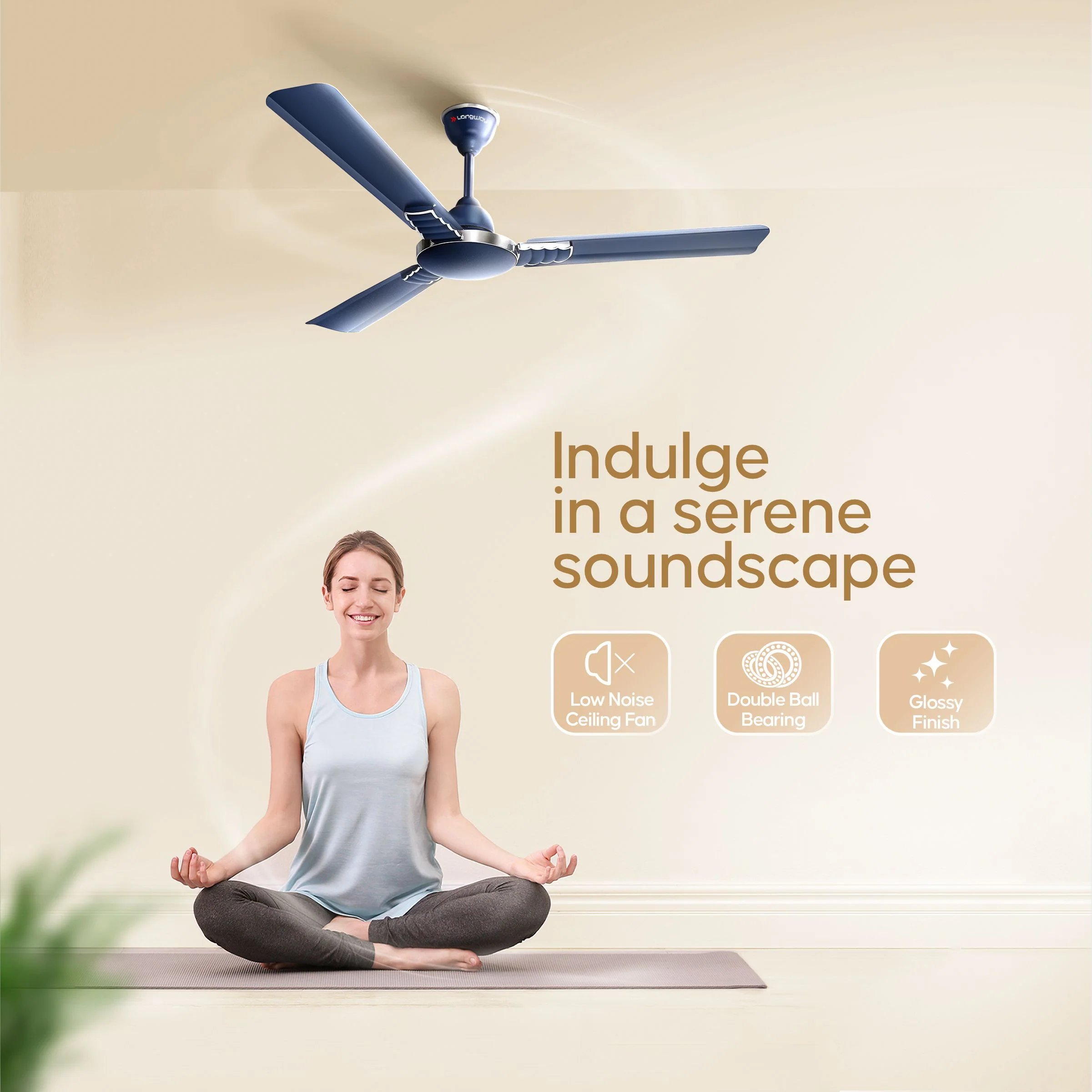 Longway Wave P2 1200 mm/48 inch 400 RPM Ultra High Speed 3 Blade Star Rated Anti-Dust Decorative Ceiling Fan (Silver Blue, Pack of 2) - Image 6