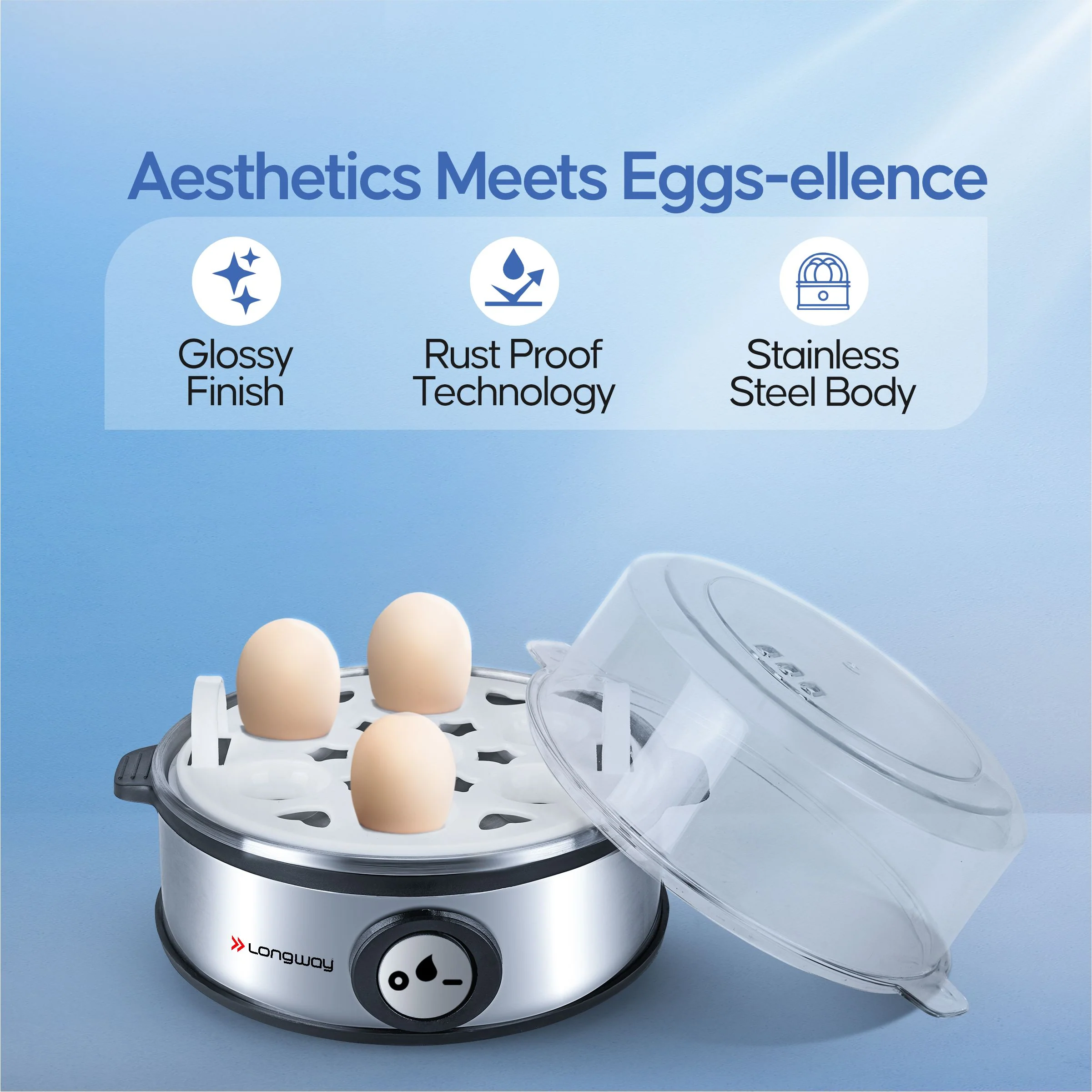 Longway Champ 360 Watt Stainless Steel Egg Boiler/Cooker for Steaming, (Silver, 7 Eggs) - Image 3