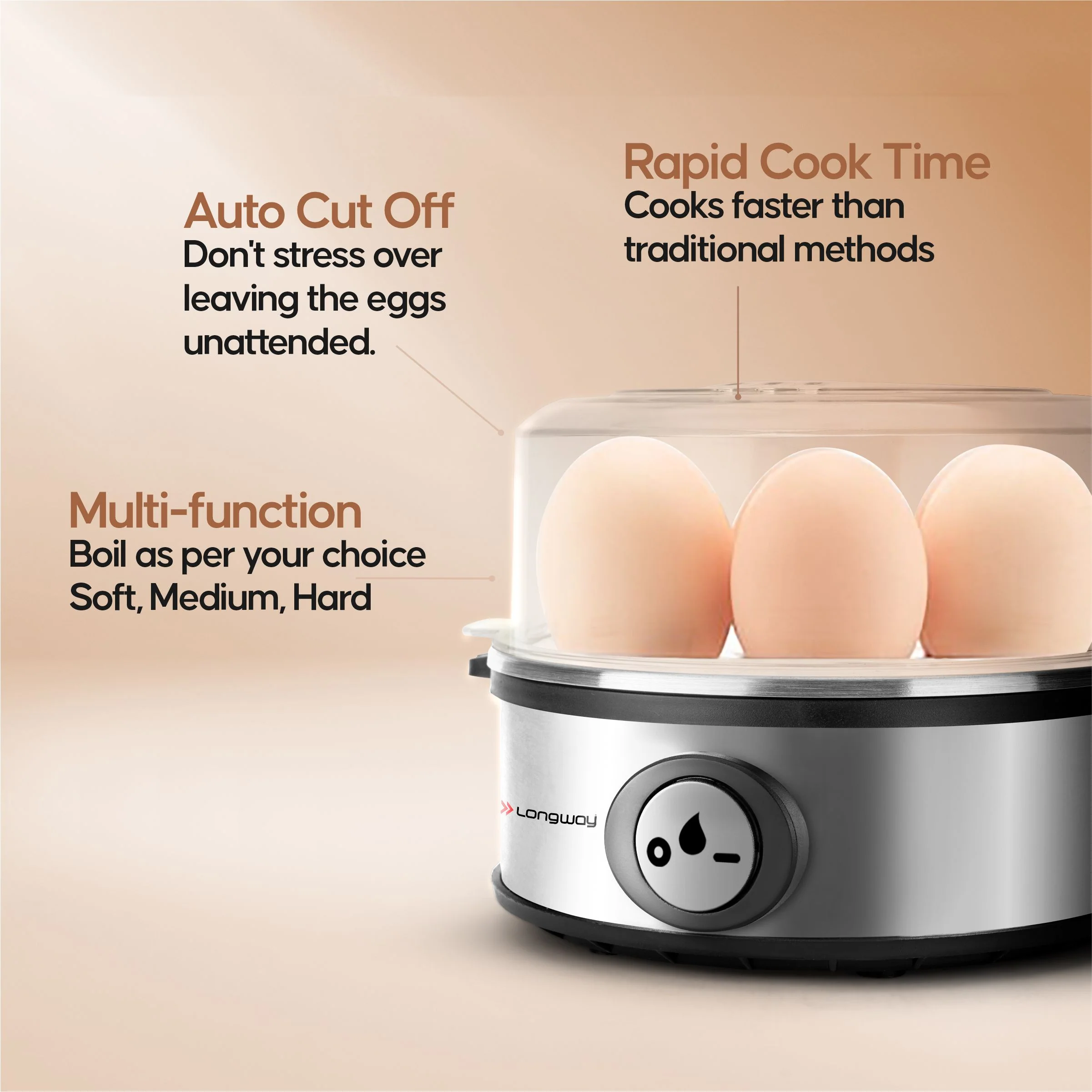 Longway Champ 360 Watt Stainless Steel Egg Boiler/Cooker for Steaming, (Silver, 7 Eggs) - Image 5