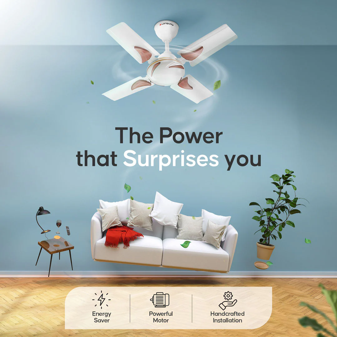 Longway Creta P1 600 mm/24 inch Ultra High Speed 4 Blade Anti-Dust Decorative Star Rated Ceiling Fan (Pack of 1) - Image 5