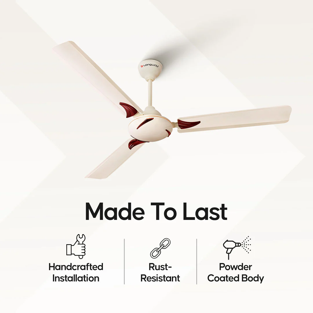 Longway Creta P1 1200 mm/48 inch Ultra High Speed 3 Blade Anti-Dust Decorative Star Rated Ceiling Fan (Pack of 1) - Image 15