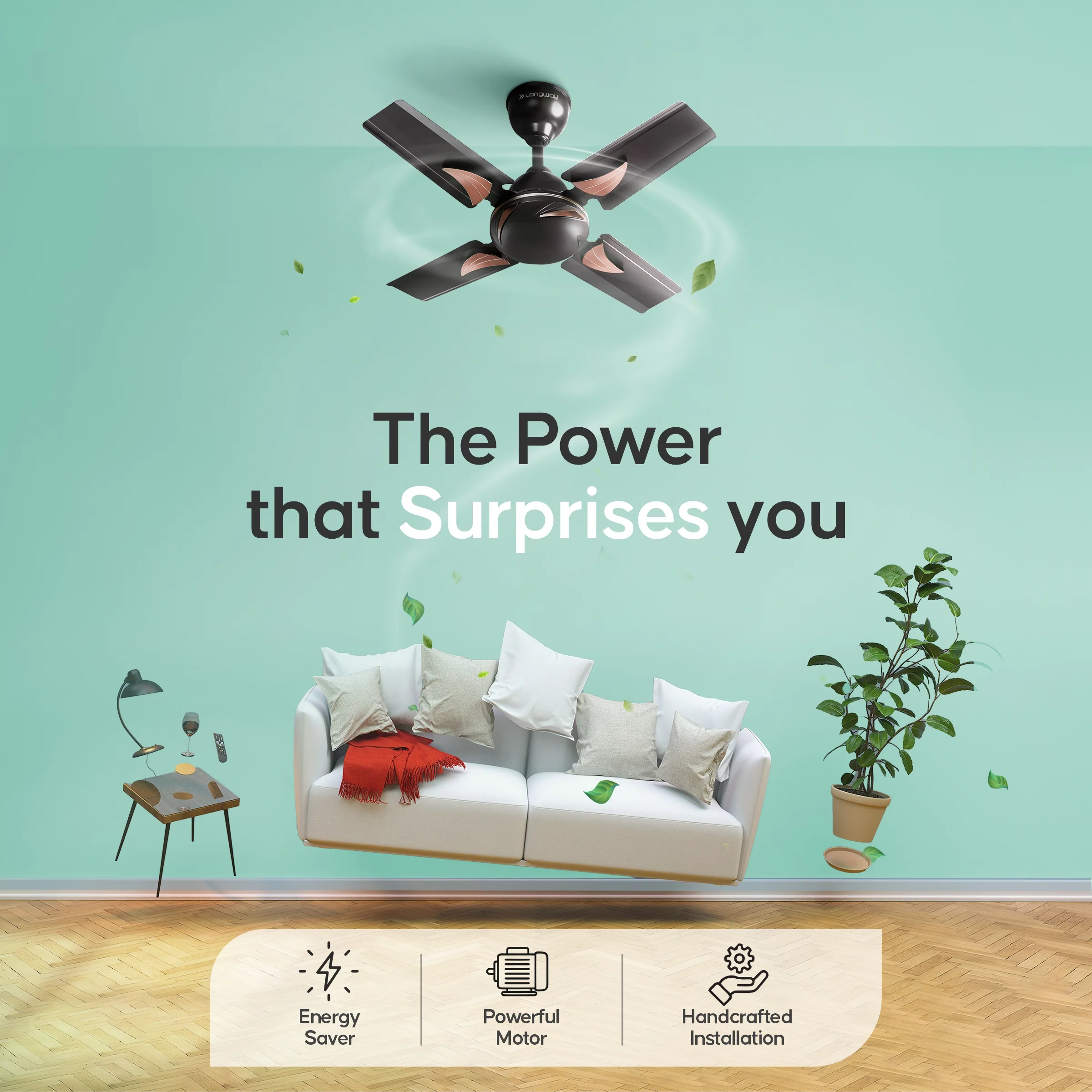 Longway Creta P1 600 mm/24 inch Ultra High Speed 4 Blade Anti-Dust Decorative Star Rated Ceiling Fan (Smoked Brown, Pack of 1) - Image 5