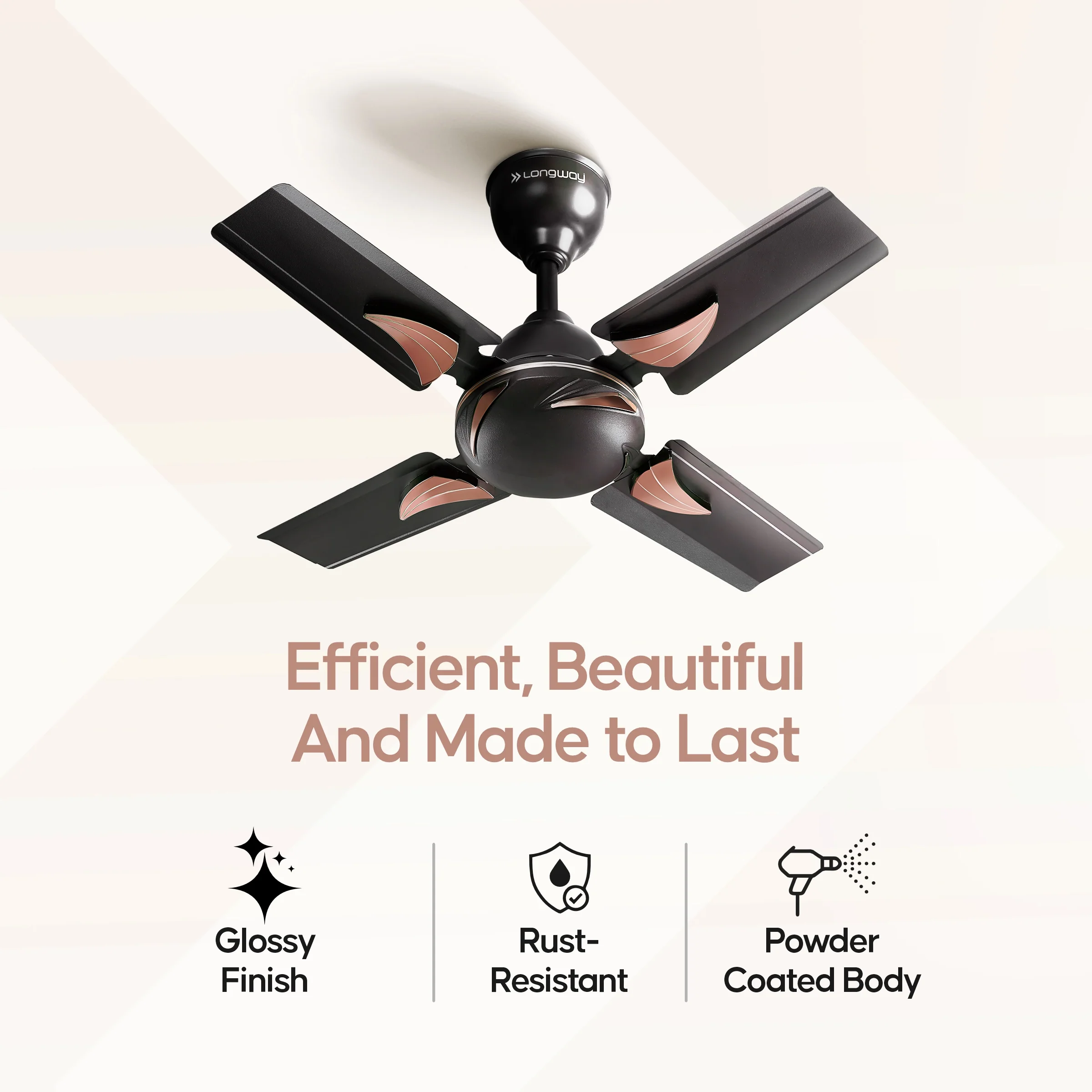 Longway Creta P1 600 mm/24 inch Ultra High Speed 4 Blade Anti-Dust Decorative Star Rated Ceiling Fan (Smoked Brown, Pack of 1) - Image 6