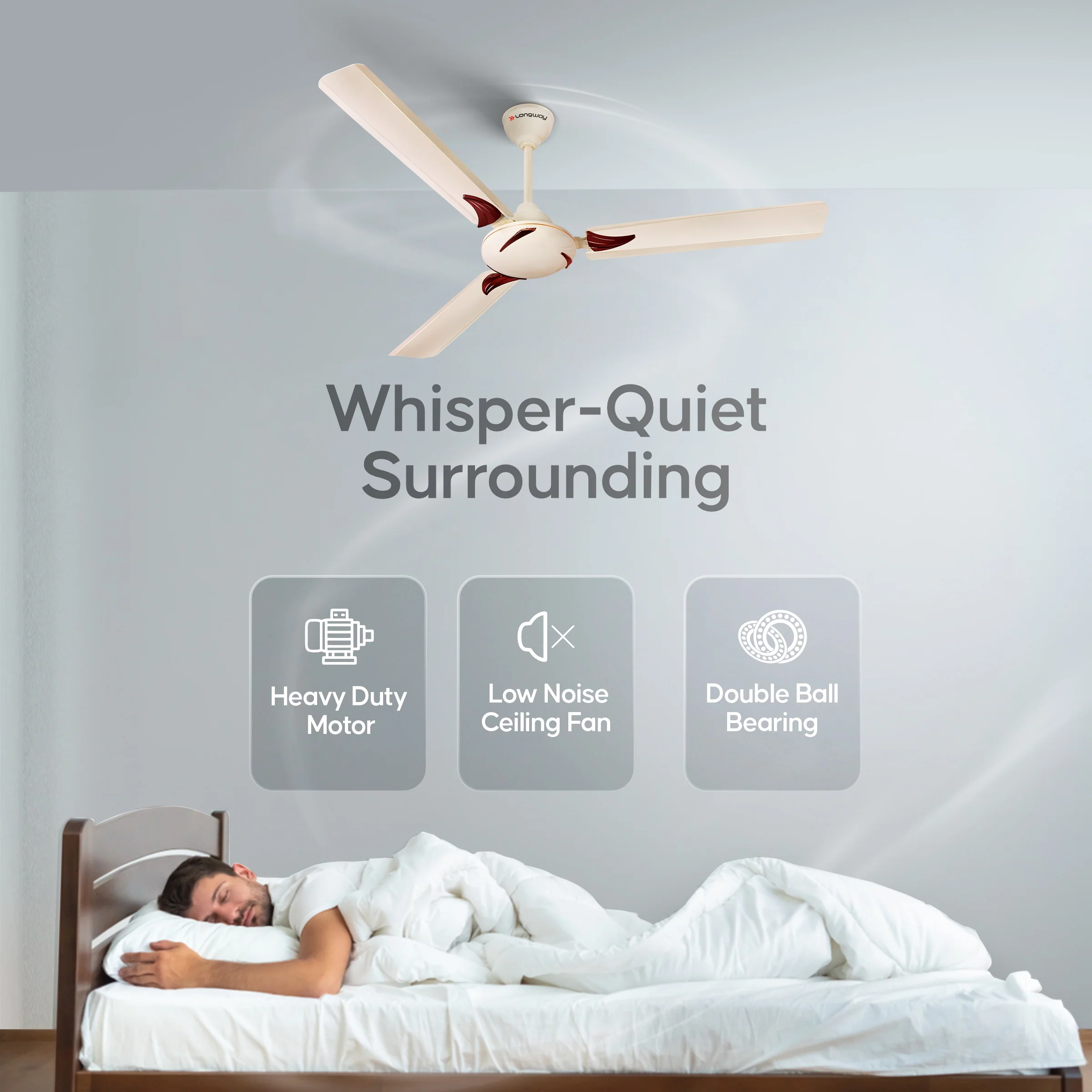 Longway Creta P2 1200 mm/48 inch Ultra High Speed 3 Blade Anti-Dust Decorative Star Rated Ceiling Fan (Ivory, Pack of 2) - Image 7