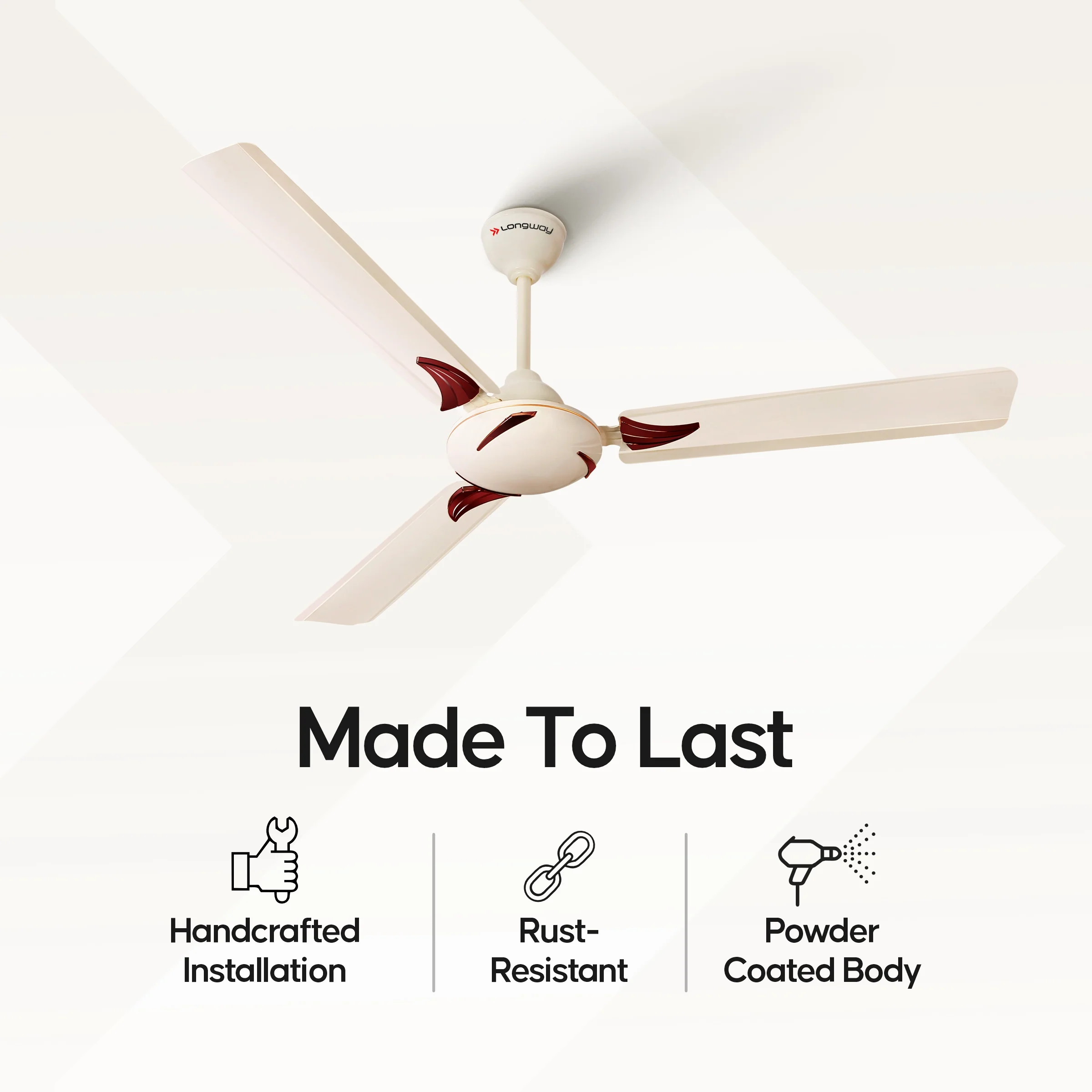 Longway Creta P2 1200 mm/48 inch Ultra High Speed 3 Blade Anti-Dust Decorative Star Rated Ceiling Fan (Ivory, Pack of 2) - Image 8