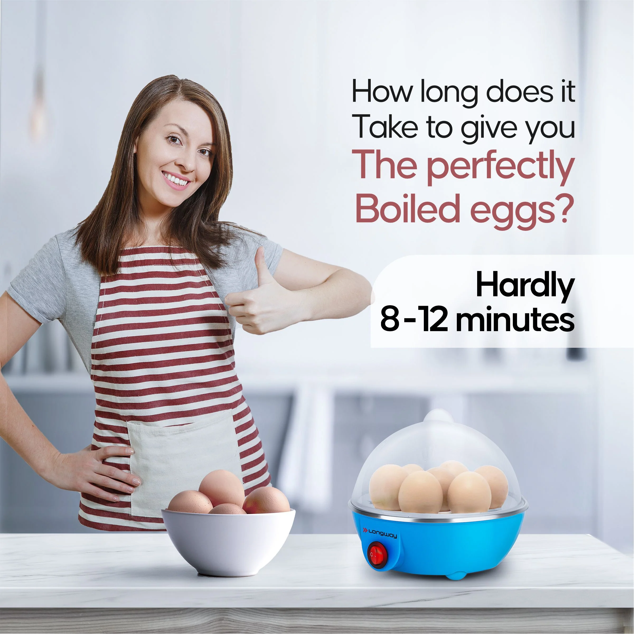 Longway Eggo 350 Watt Egg Boiler/Cooker for Steaming, Cooking & Boiling (Blue, 7 Eggs) - Image 4