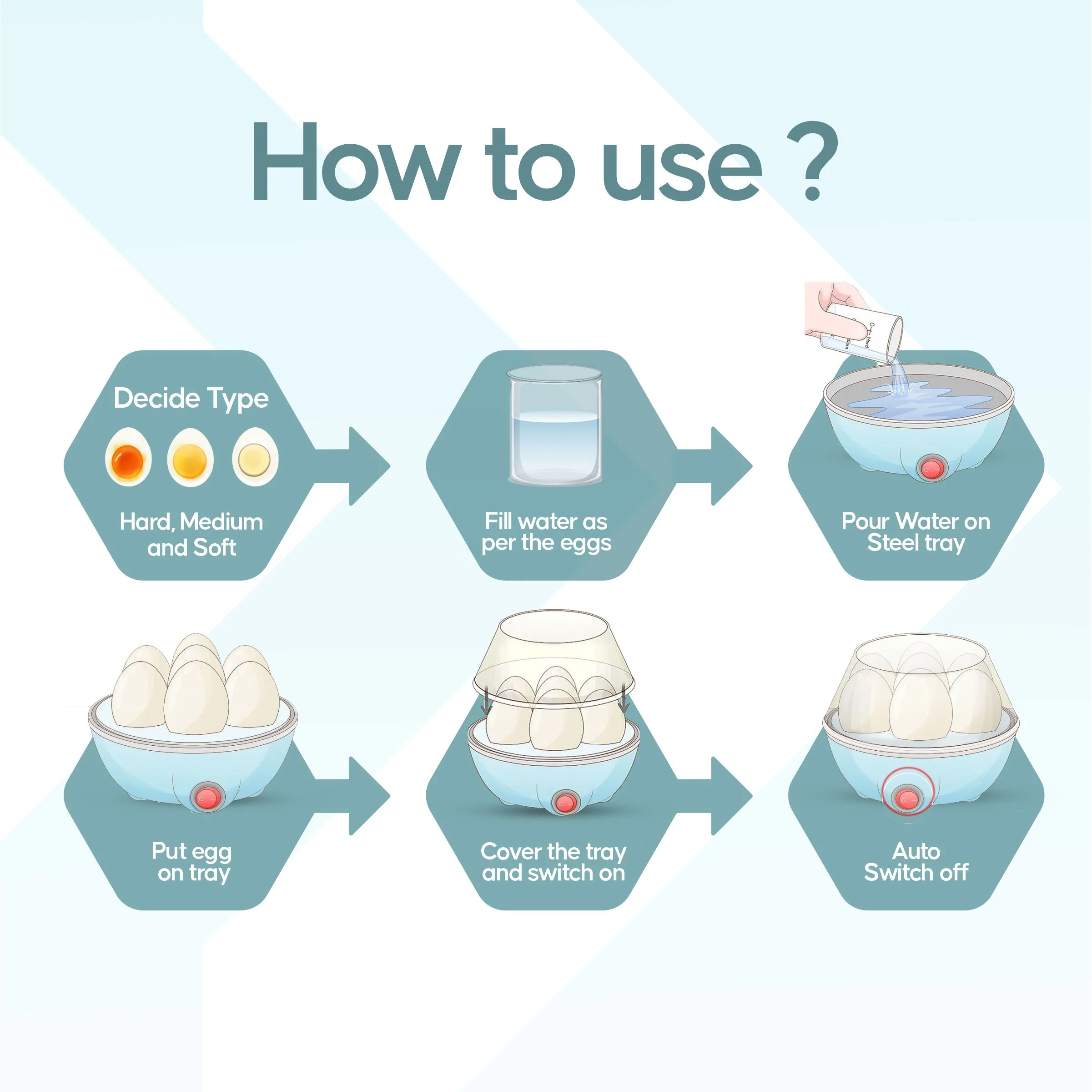 Longway Eggo 350 Watt Egg Boiler/Cooker for Steaming, Cooking & Boiling (Blue, 7 Eggs) - Image 6