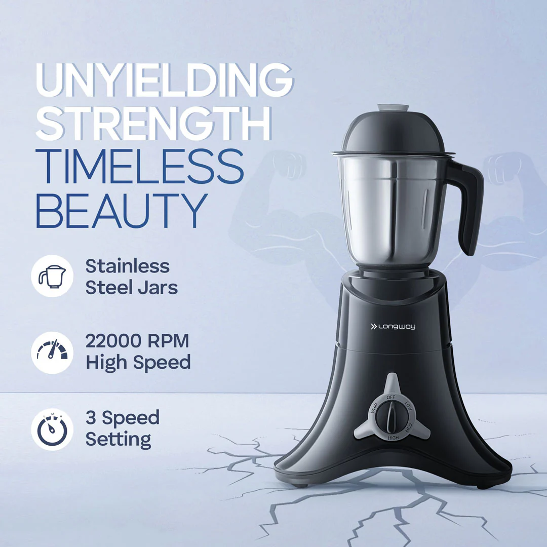 Longway Orion 900 Watt Juicer Mixer Grinder with 4 Jars for Grinding, Mixing, Juicing with Powerful Motor | 2 Years Warranty | (Black, 4 Jars) - Image 4