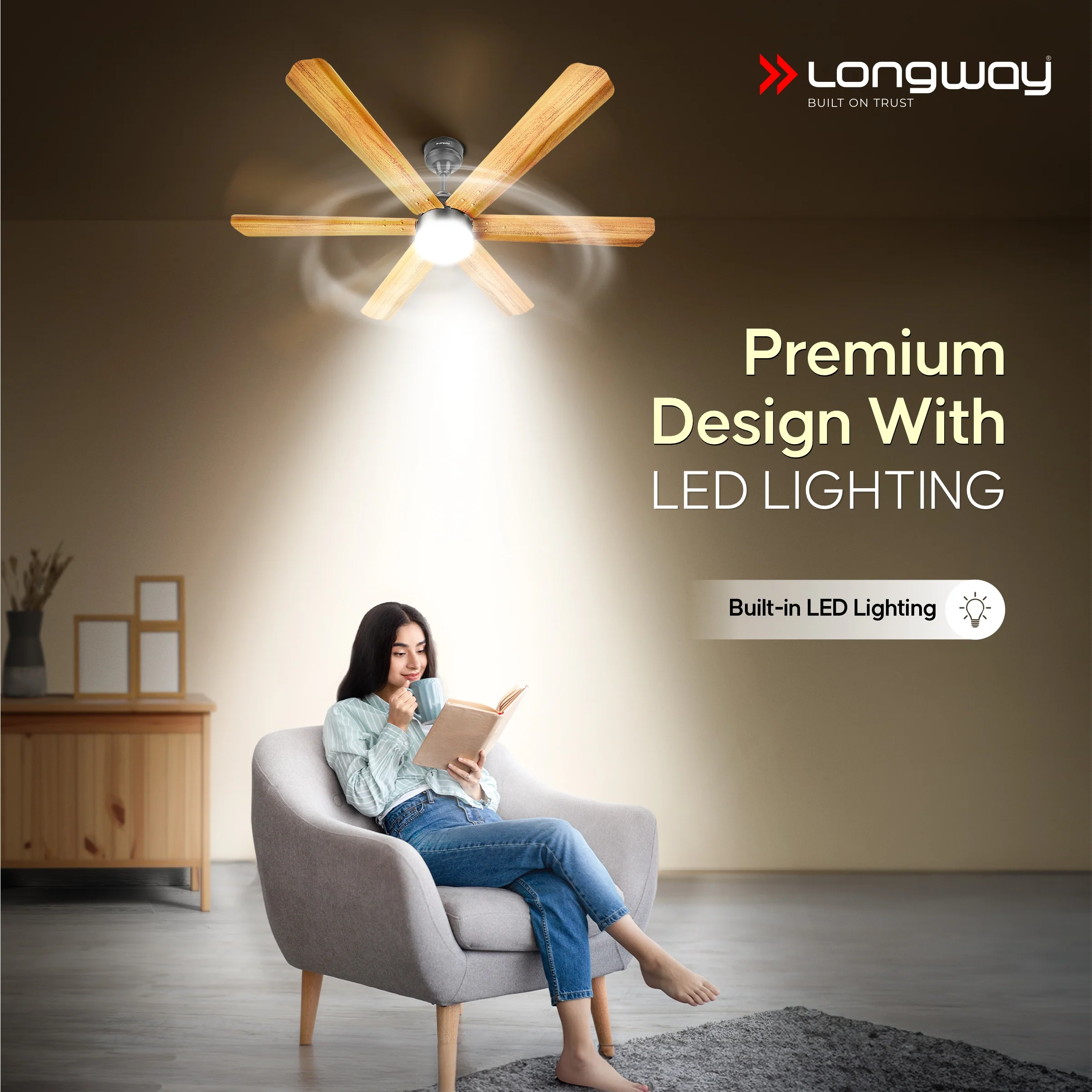 Longway Luminair Max 1200 mm BLDC Ceiling Fan with Remote Control & LED Light | BEE 5 Star Rated Energy Efficient | Ultra High Speed 6 Blade Anti-Dust Decorative Ceiling Fan | 5 Years Warranty (Golden Birch, Pack of 1) - Image 5