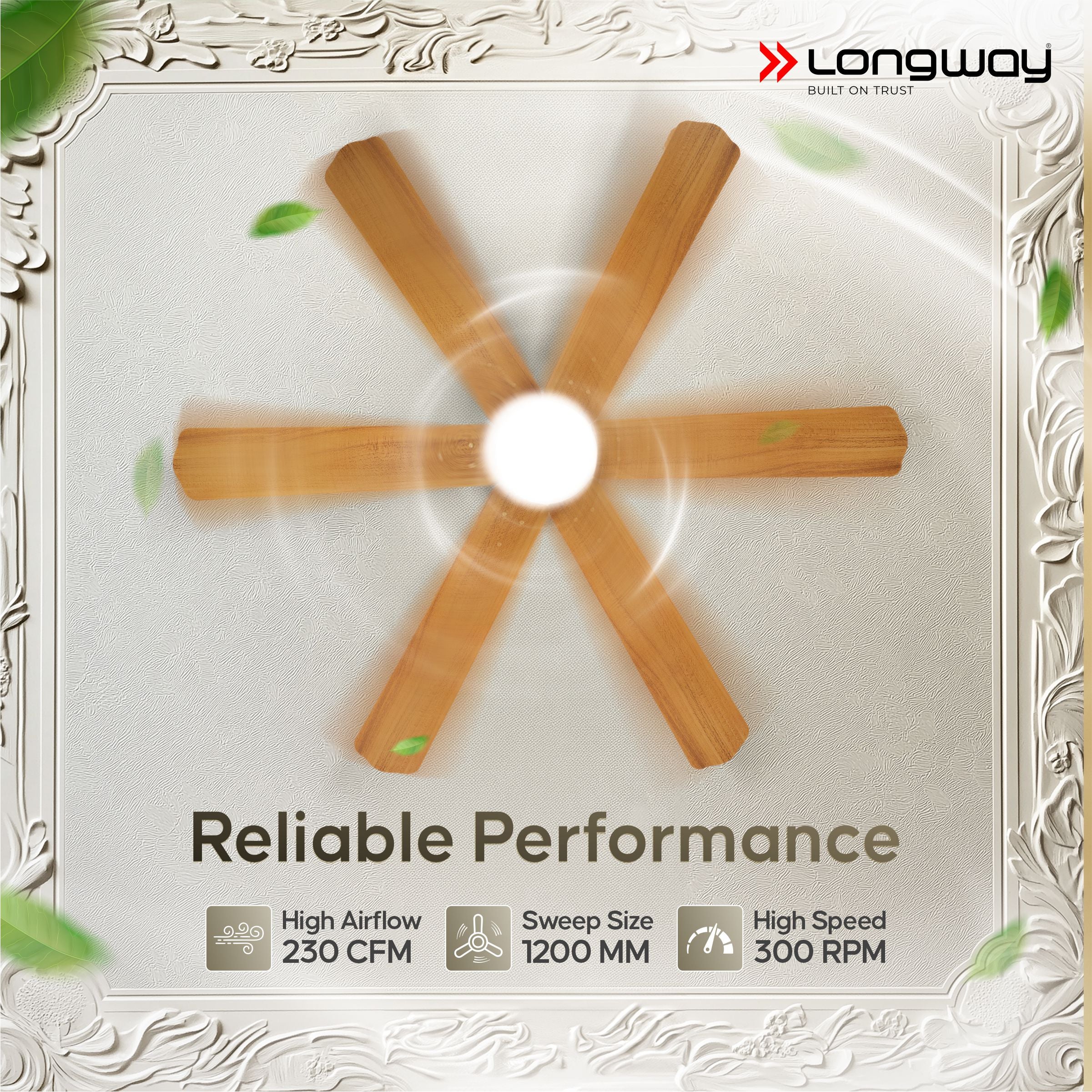 Longway Luminair Max 1200 mm BLDC Ceiling Fan with Remote Control & LED Light | BEE 5 Star Rated Energy Efficient | Ultra High Speed 6 Blade Anti-Dust Decorative Ceiling Fan | 5 Years Warranty (Golden Birch, Pack of 1) - Image 8