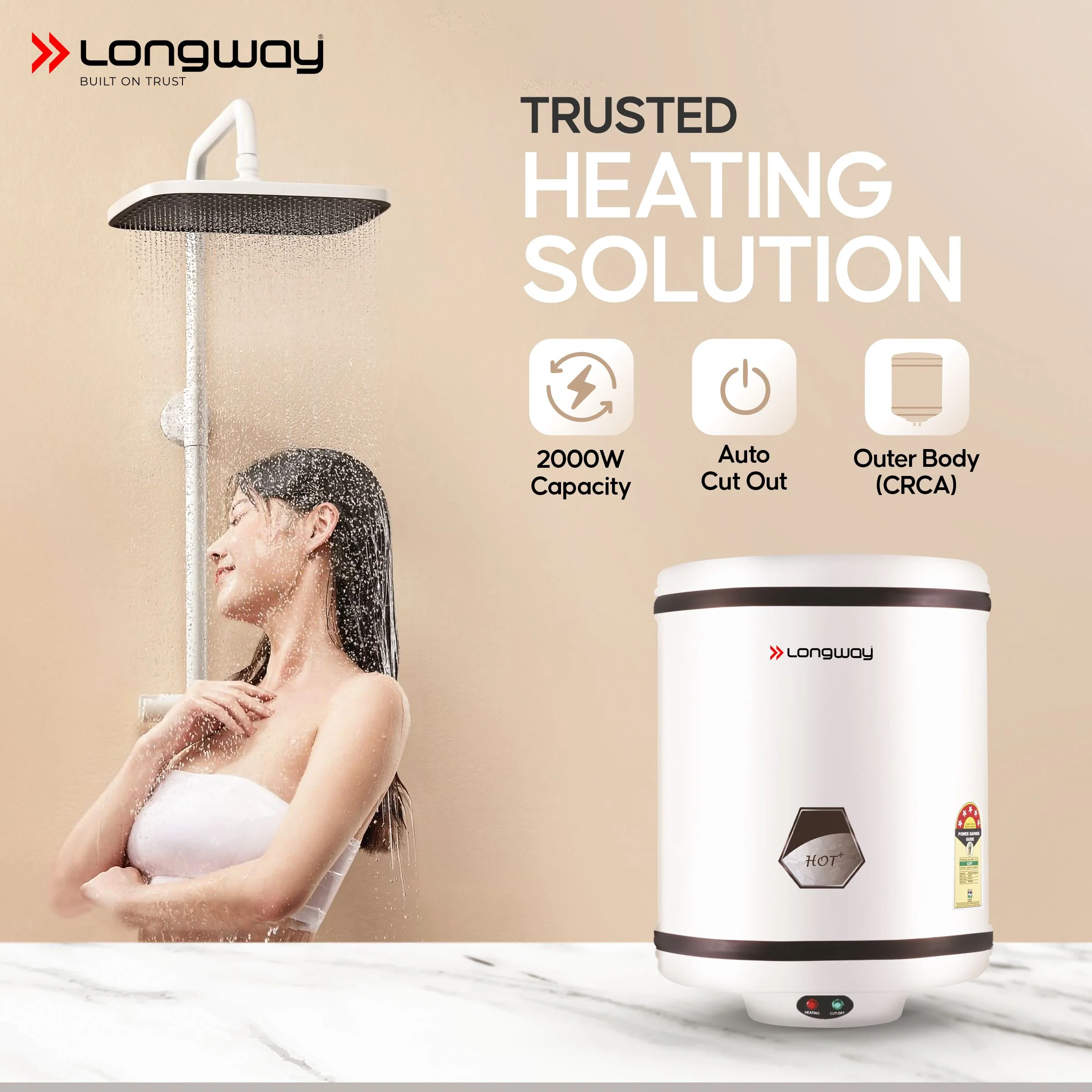 Longway Hotplus 10 Ltr 5 Star Rated Automatic Instant Water Heater for Home, Water Geyser, Water Heater, Electric Geyser with Multiple Safety System & Anti-Rust Coating | 5-Years Warranty on Tank | (Ivory, 10 Ltr) - Image 5
