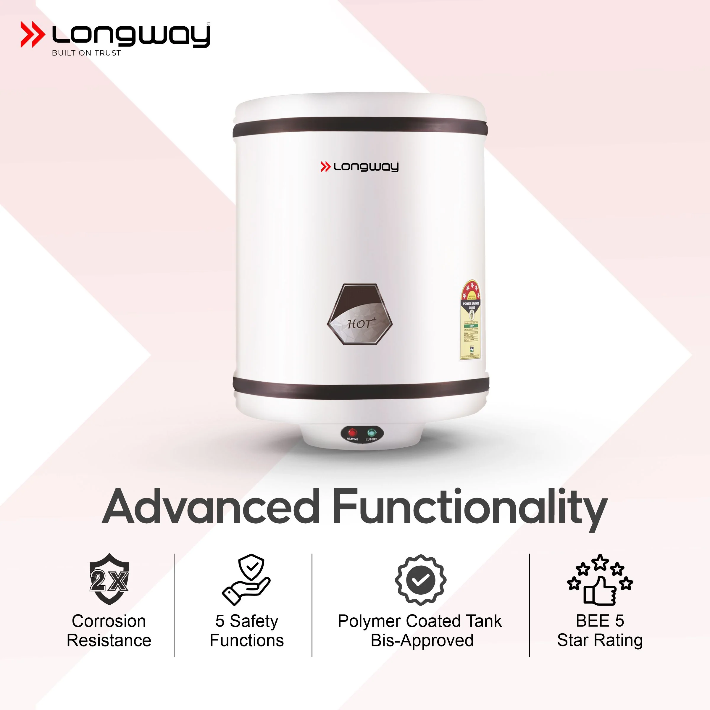 Longway Hotplus 10 Ltr 5 Star Rated Automatic Instant Water Heater for Home, Water Geyser, Water Heater, Electric Geyser with Multiple Safety System & Anti-Rust Coating | 5-Years Warranty on Tank | (Ivory, 10 Ltr) - Image 7