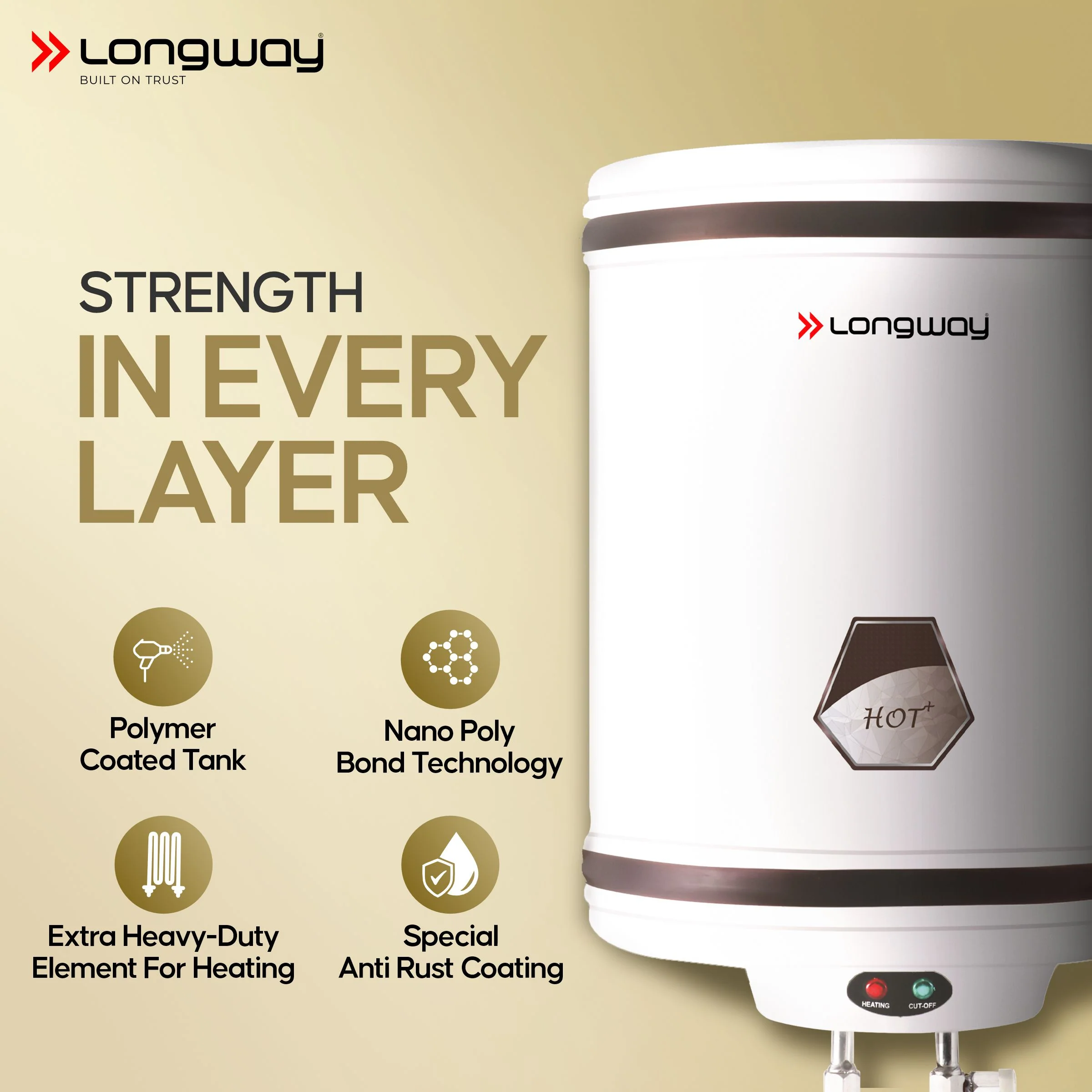 Longway Hotplus 35 Ltr 5 Star Rated Automatic Storage Water for Home, Water Geyser, Water Heater, Electric Geyser with Multiple Safety System & Anti-Rust Coating | 5-Years Warranty on Tank | (Ivory, 35 Ltr) - Image 3