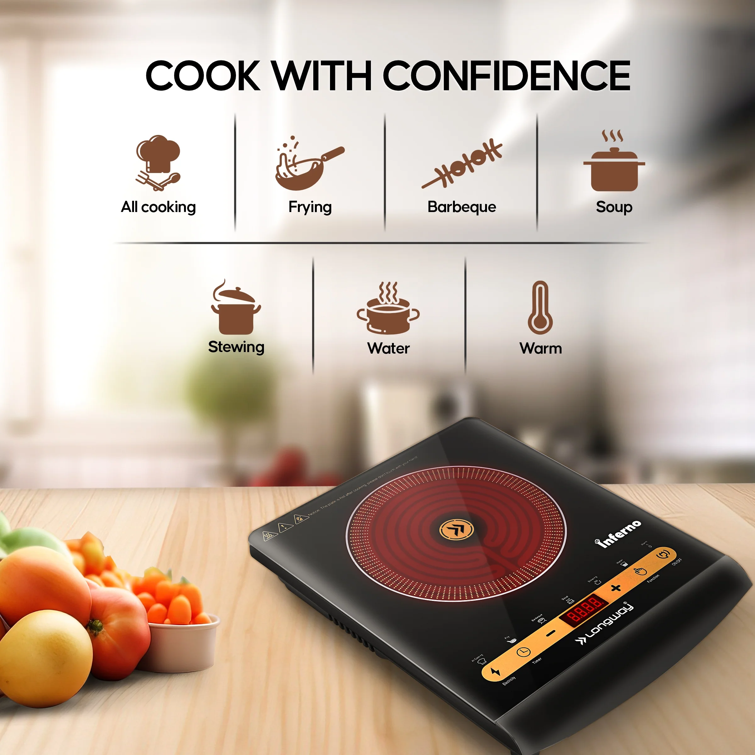 Longway Inferno ICT 2000 W Infra-Red Induction Cooktop For All Type of Utensils  (Black, Touch Control) - Image 4