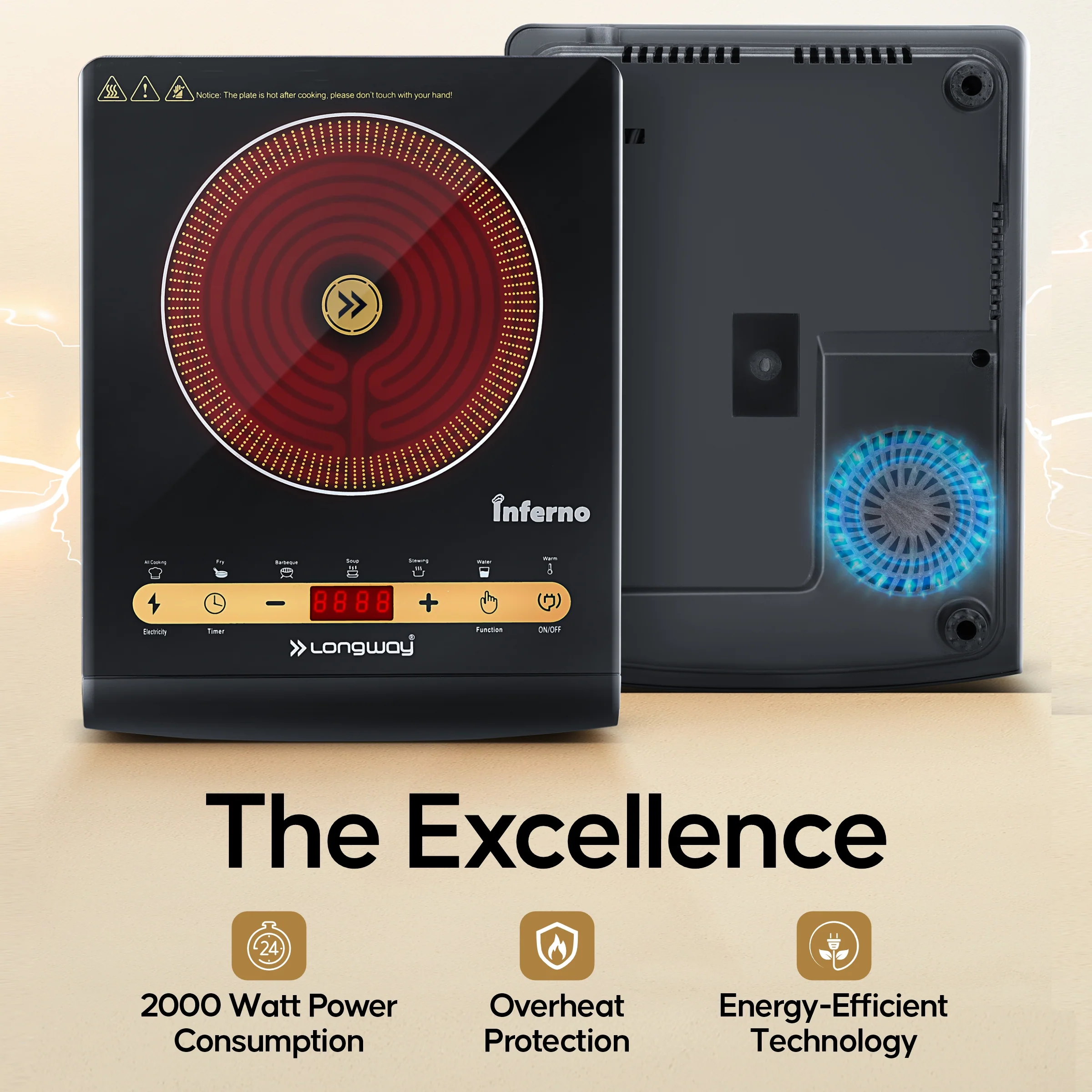 Longway Inferno ICT 2000 W Infra-Red Induction Cooktop For All Type of Utensils  (Black, Touch Control) - Image 5
