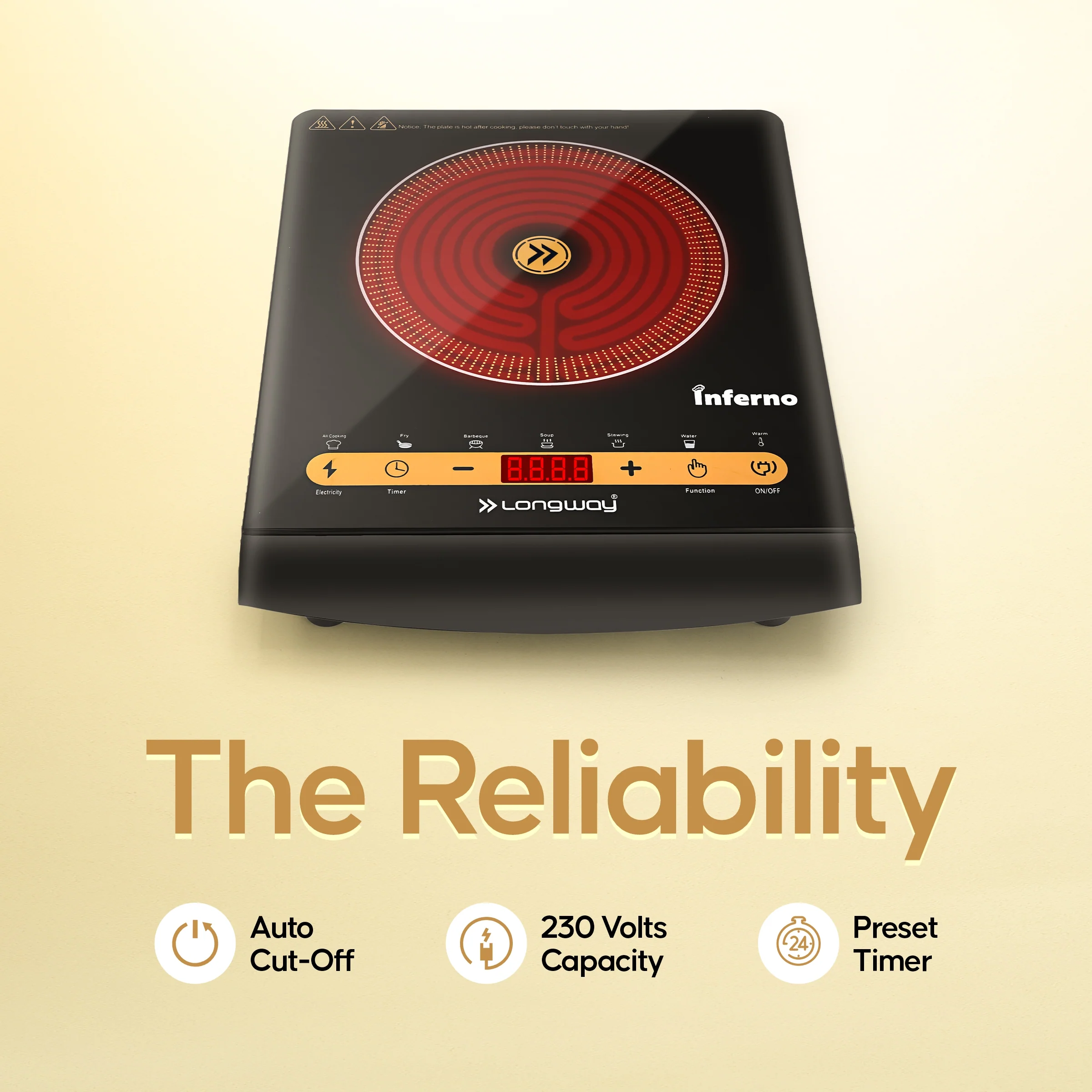 Longway Inferno ICT 2000 W Infra-Red Induction Cooktop For All Type of Utensils  (Black, Touch Control) - Image 6