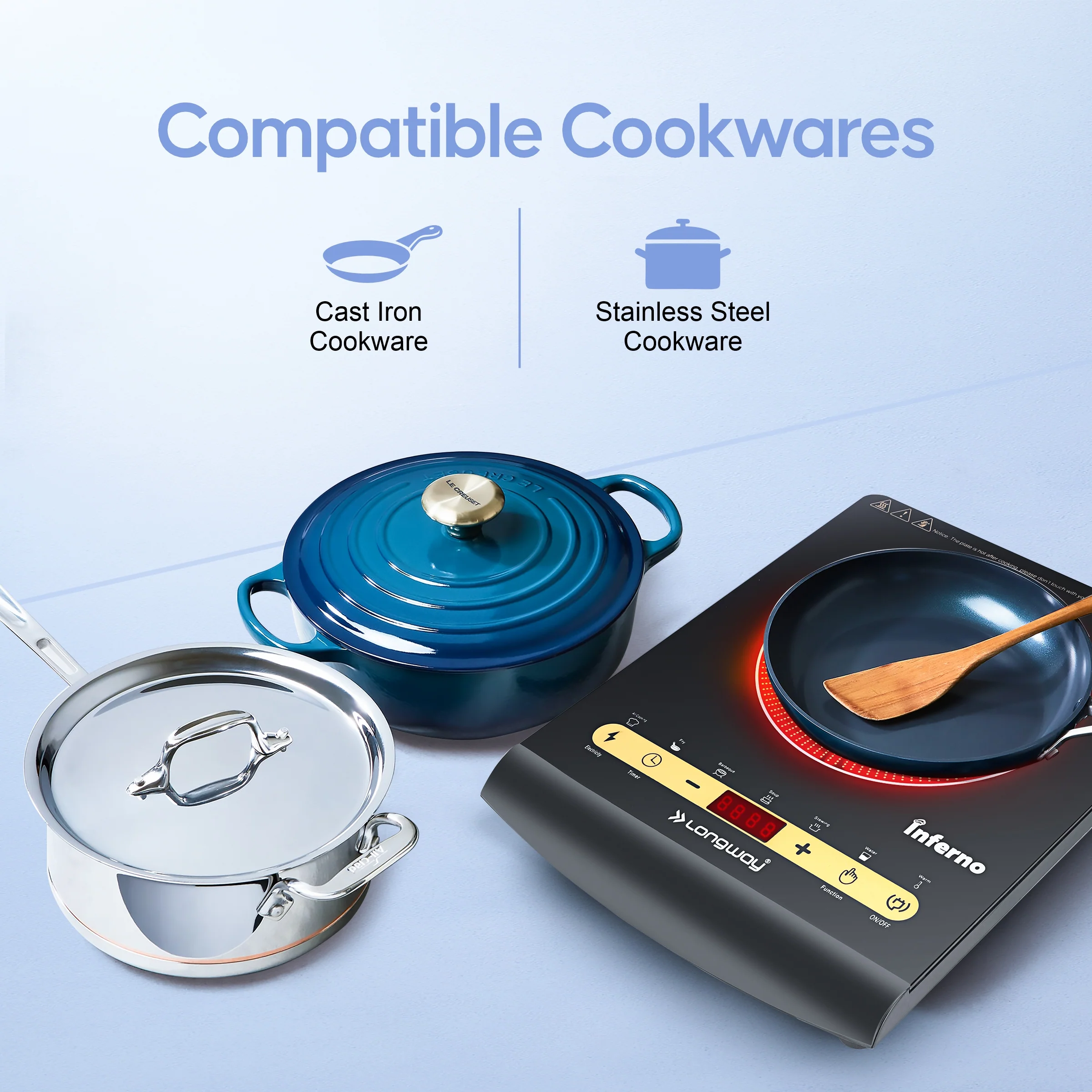 Longway Inferno ICT 2000 W Infra-Red Induction Cooktop For All Type of Utensils  (Black, Touch Control) - Image 7