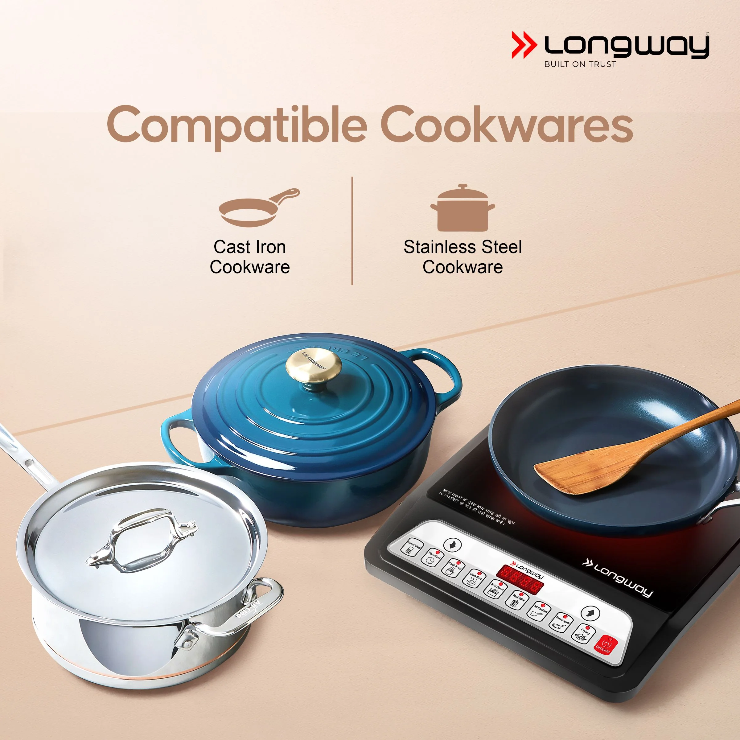 Longway Elite Plus IC 2000 Watt Induction Cooktop with Auto Shut-Off & Over-Heat Protection With 8 Cooking Mode & BIS Approved | 2-Years Warranty | (Black, Push Button) - Image 7