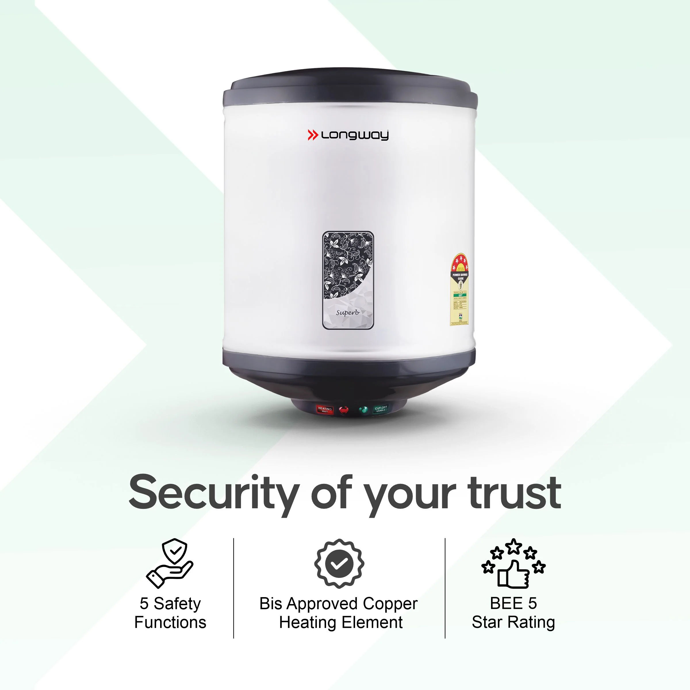 Longway Superb 25 Ltr 5 Star Rated Automatic Storage Water for Home, Water Geyser, Water Heater, Electric Geyser with Multiple Safety System & Anti-Rust Coating | 5-Years Warranty on Tank | (Gray, 25 Ltr) - Image 7