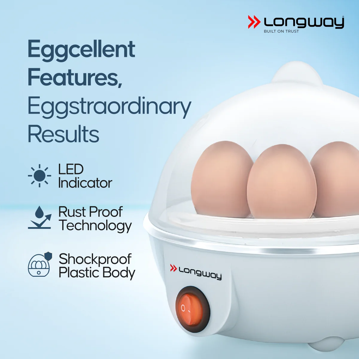 Longway Eggo 350 Watt Egg Boiler/Cooker for Steaming, Cooking & Boiling (White, 7 Eggs) - Image 5