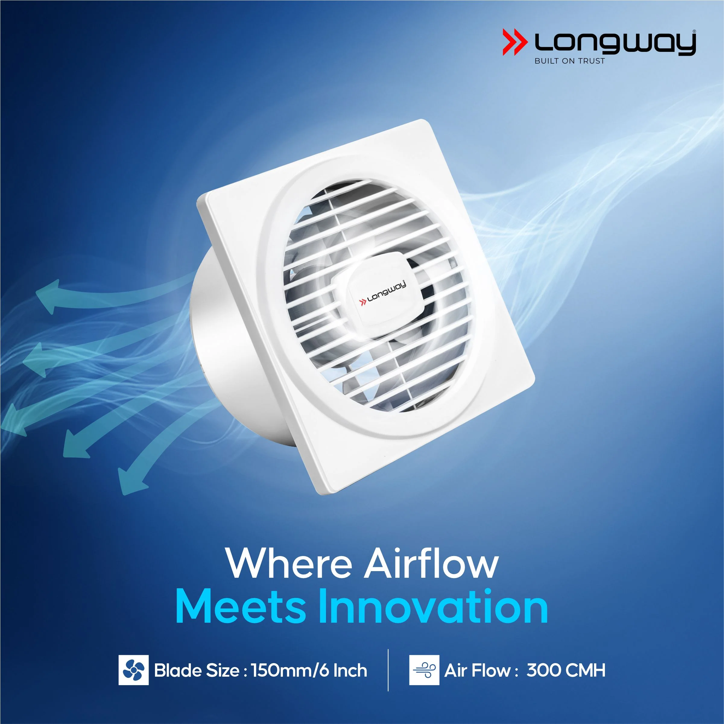 Longway Gusto 6 Inch 150 mm Energy Efficient Exhaust Fan | High Speed Powerful Motor | Noiseless Operation & Easy to Clean | Suitable for Bathroom, Kitchen, Office | 2 Years Warranty - Image 3
