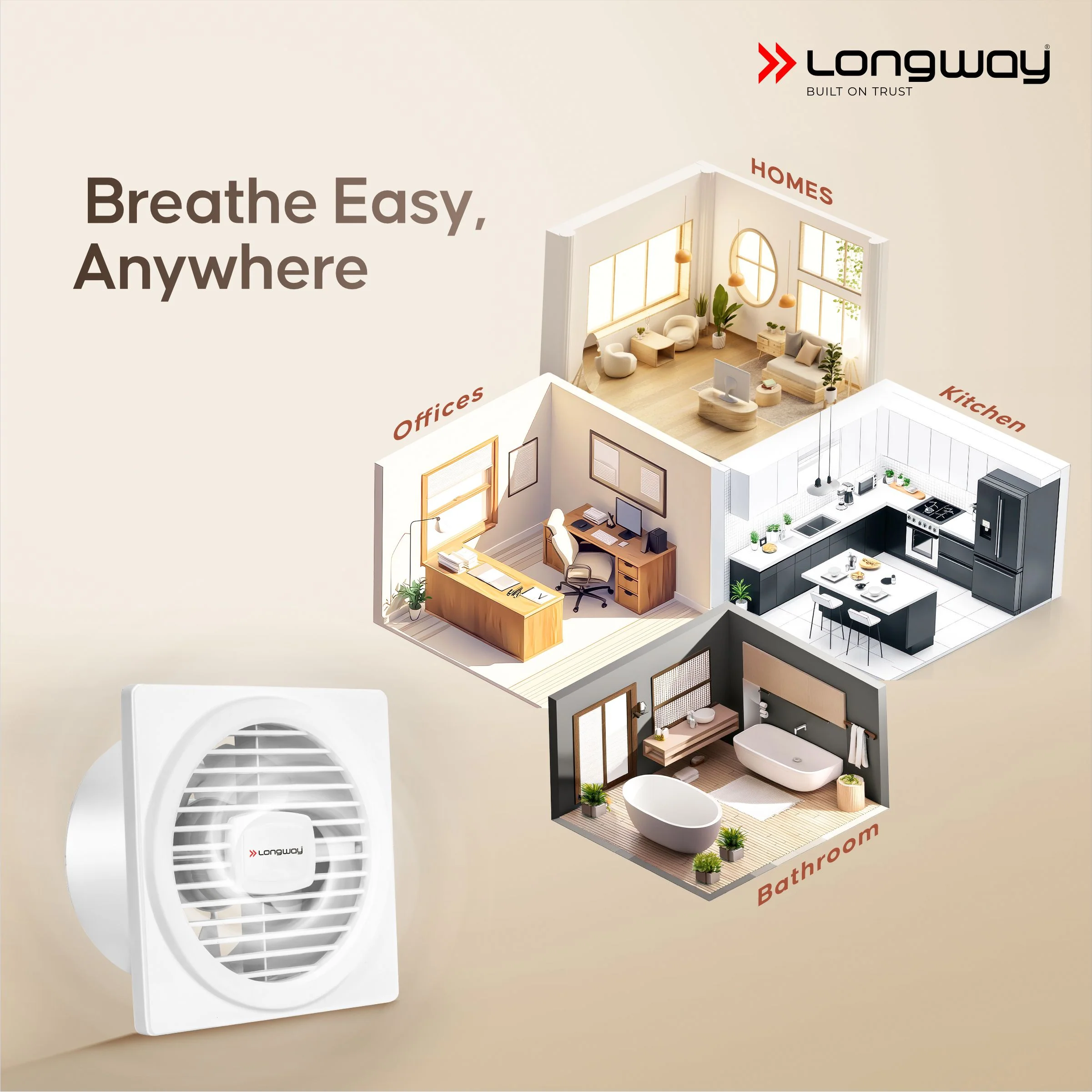 Longway Gusto 6 Inch 150 mm Energy Efficient Exhaust Fan | High Speed Powerful Motor | Noiseless Operation & Easy to Clean | Suitable for Bathroom, Kitchen, Office | 2 Years Warranty - Image 8
