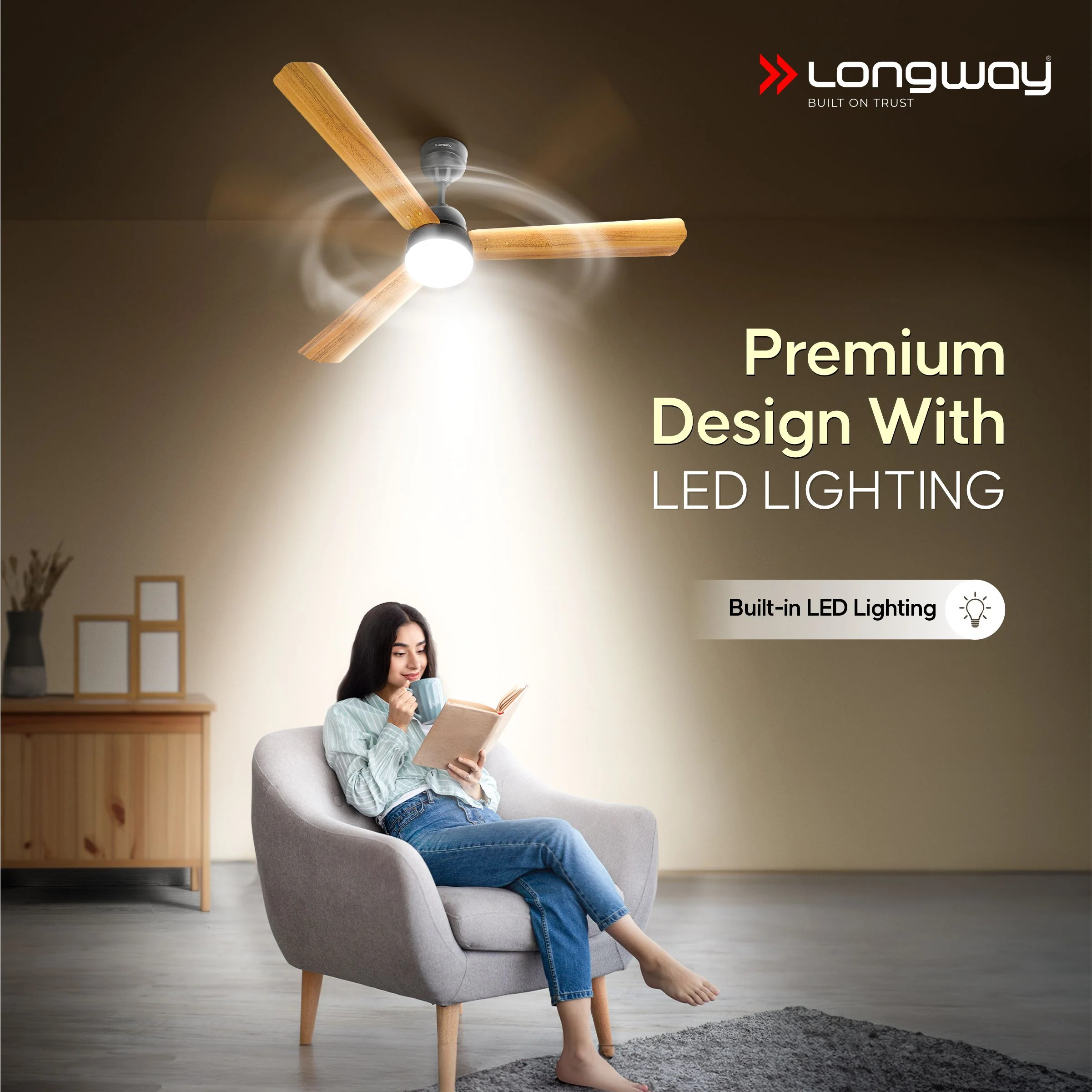 Longway Luminair Max 1200 mm BLDC Ceiling Fan with Remote Control & LED Light | BEE 5 Star Rated Energy Efficient | Ultra High Speed 3 Blade Anti-Dust Decorative Ceiling Fan | 5 Years Warranty (Golden Birch, Pack of 1) - Image 5