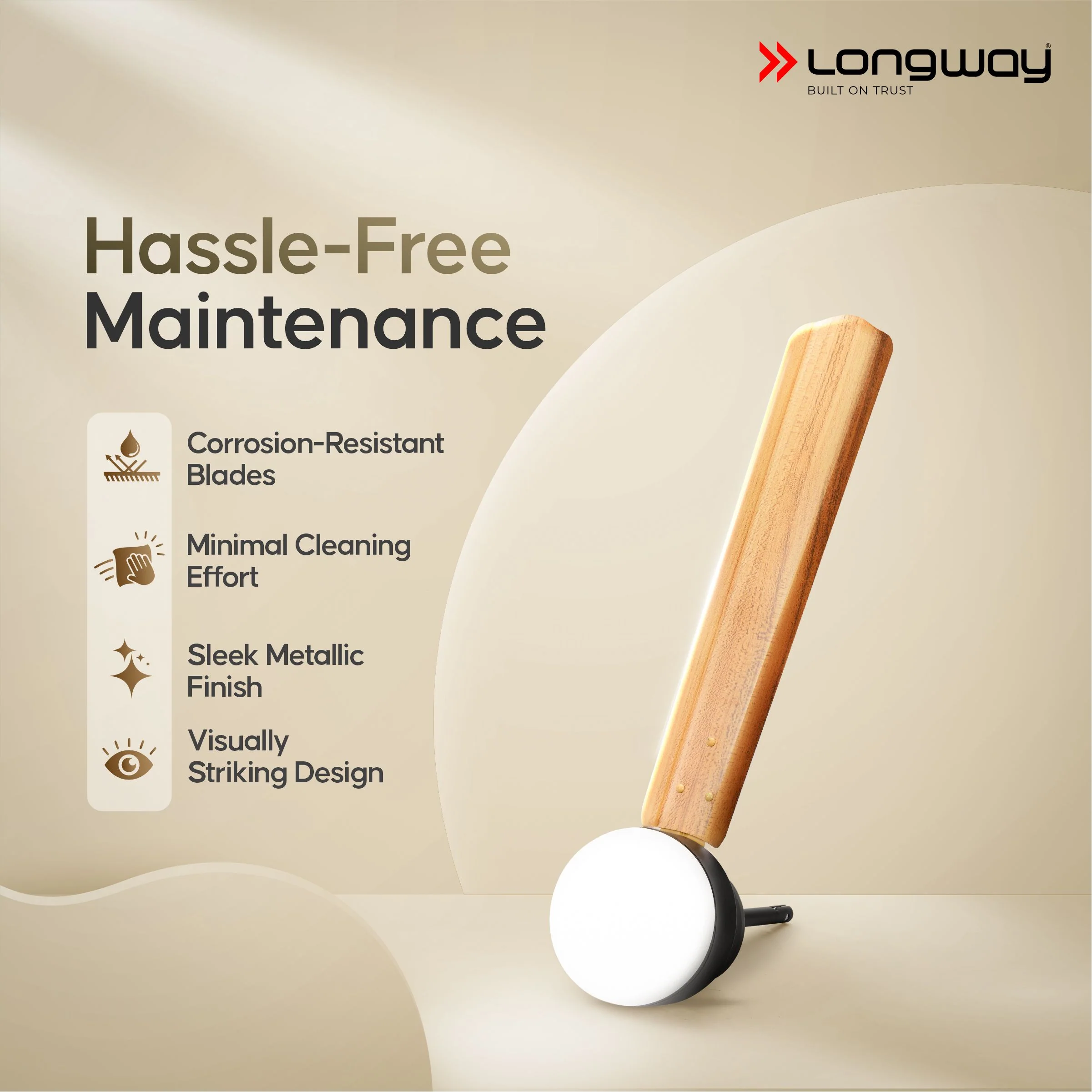 Longway Luminair Max 1200 mm BLDC Ceiling Fan with Remote Control & LED Light | BEE 5 Star Rated Energy Efficient | Ultra High Speed 3 Blade Anti-Dust Decorative Ceiling Fan | 5 Years Warranty (Golden Birch, Pack of 1) - Image 6