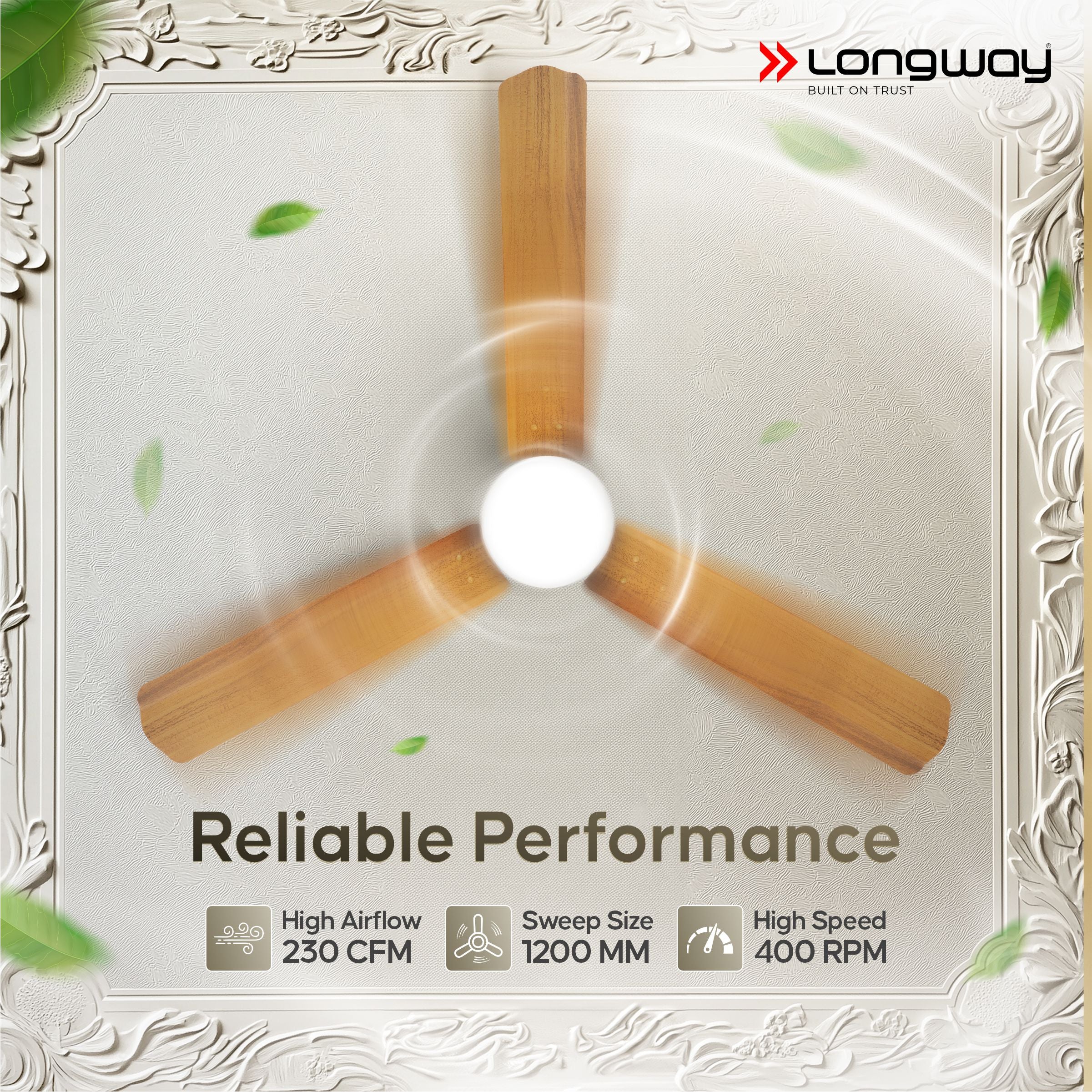 Longway Luminair Max 1200 mm BLDC Ceiling Fan with Remote Control & LED Light | BEE 5 Star Rated Energy Efficient | Ultra High Speed 3 Blade Anti-Dust Decorative Ceiling Fan | 5 Years Warranty (Golden Birch, Pack of 1) - Image 7
