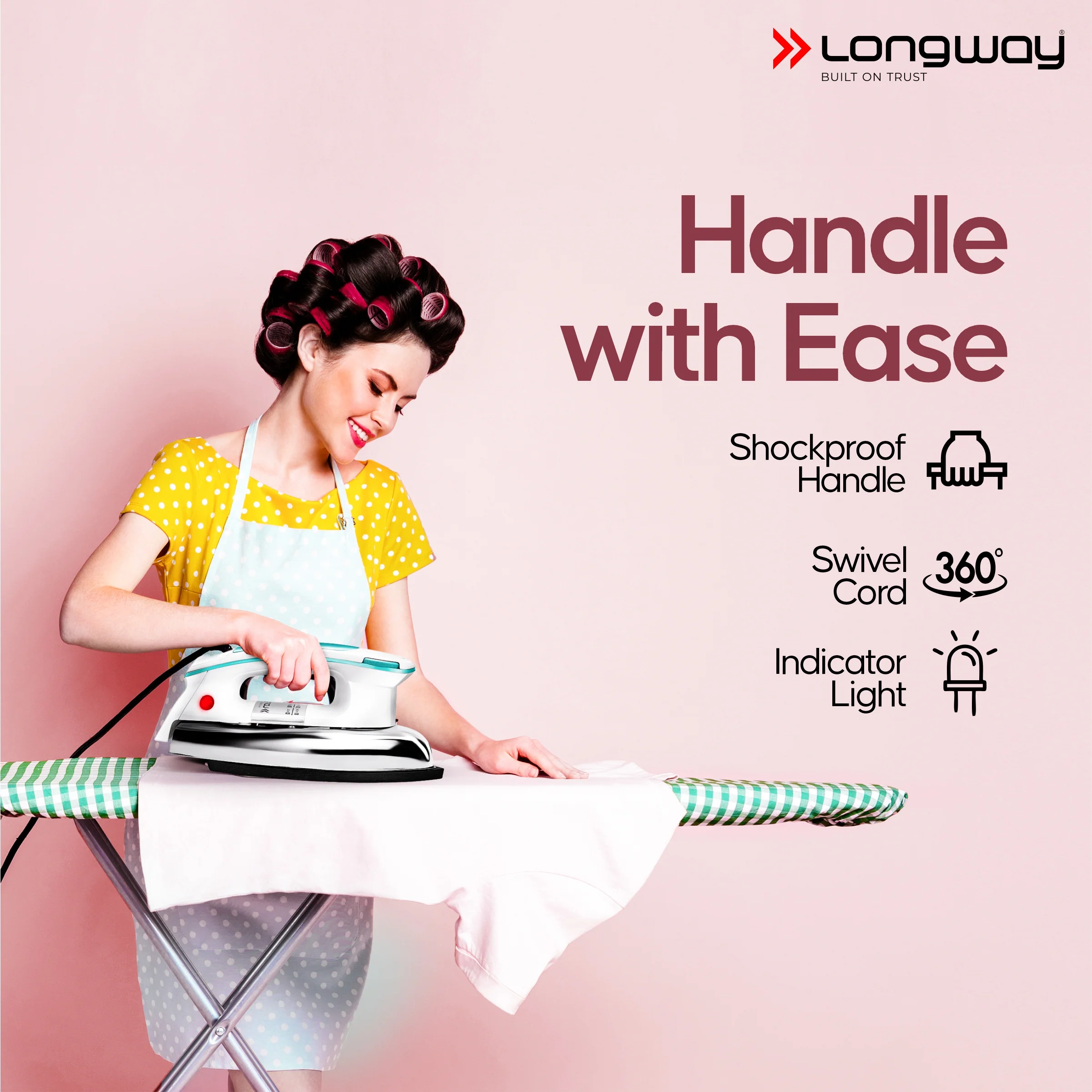 Longway Plancha Heavy Weight Non-Stick Teflon Coated Dry Iron, Electric Iron for Clothes | 2 Year Warranty| (1000 Watt, Blue) - Image 5