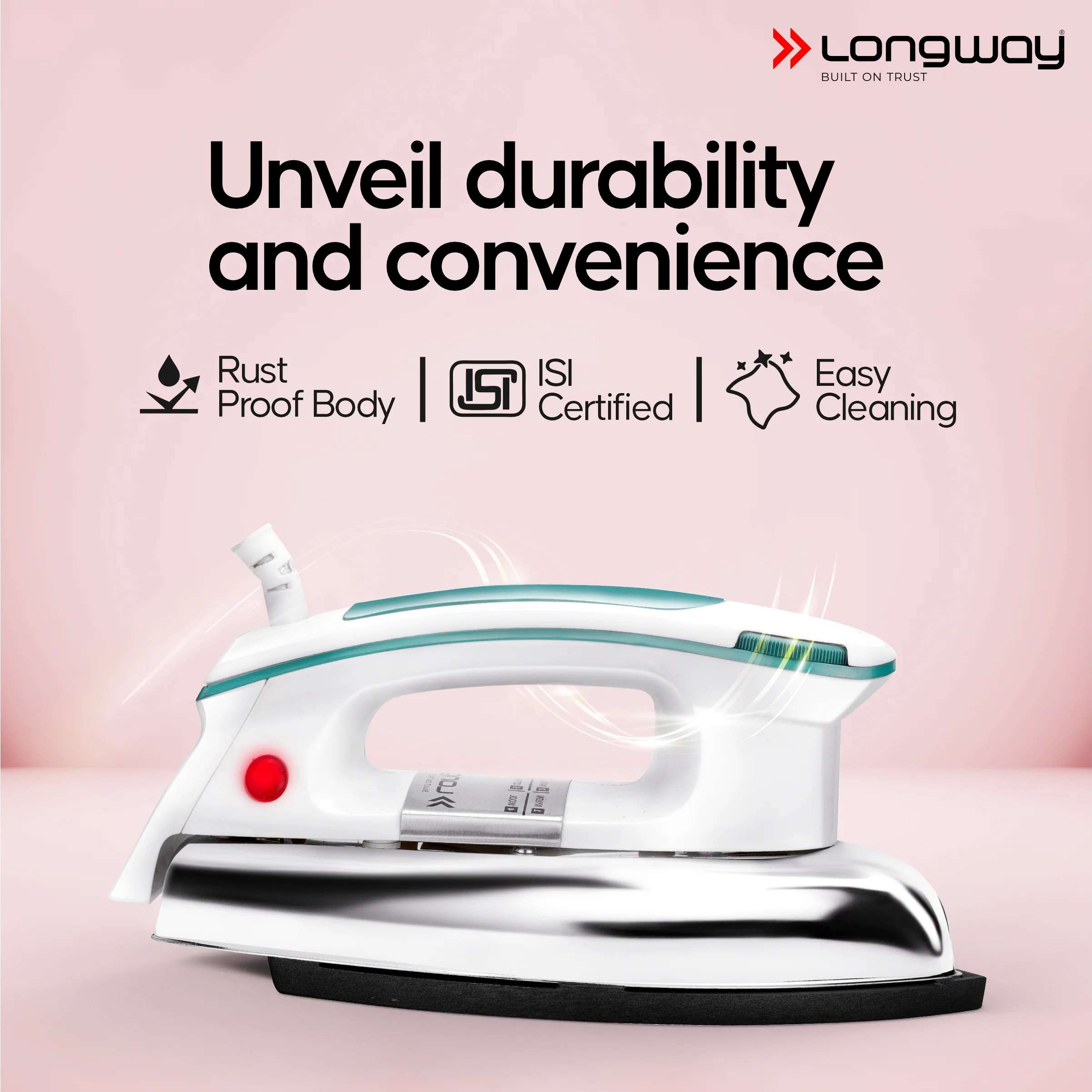 Longway Plancha Heavy Weight Non-Stick Teflon Coated Dry Iron, Electric Iron for Clothes | 2 Year Warranty| (1000 Watt, Blue) - Image 6