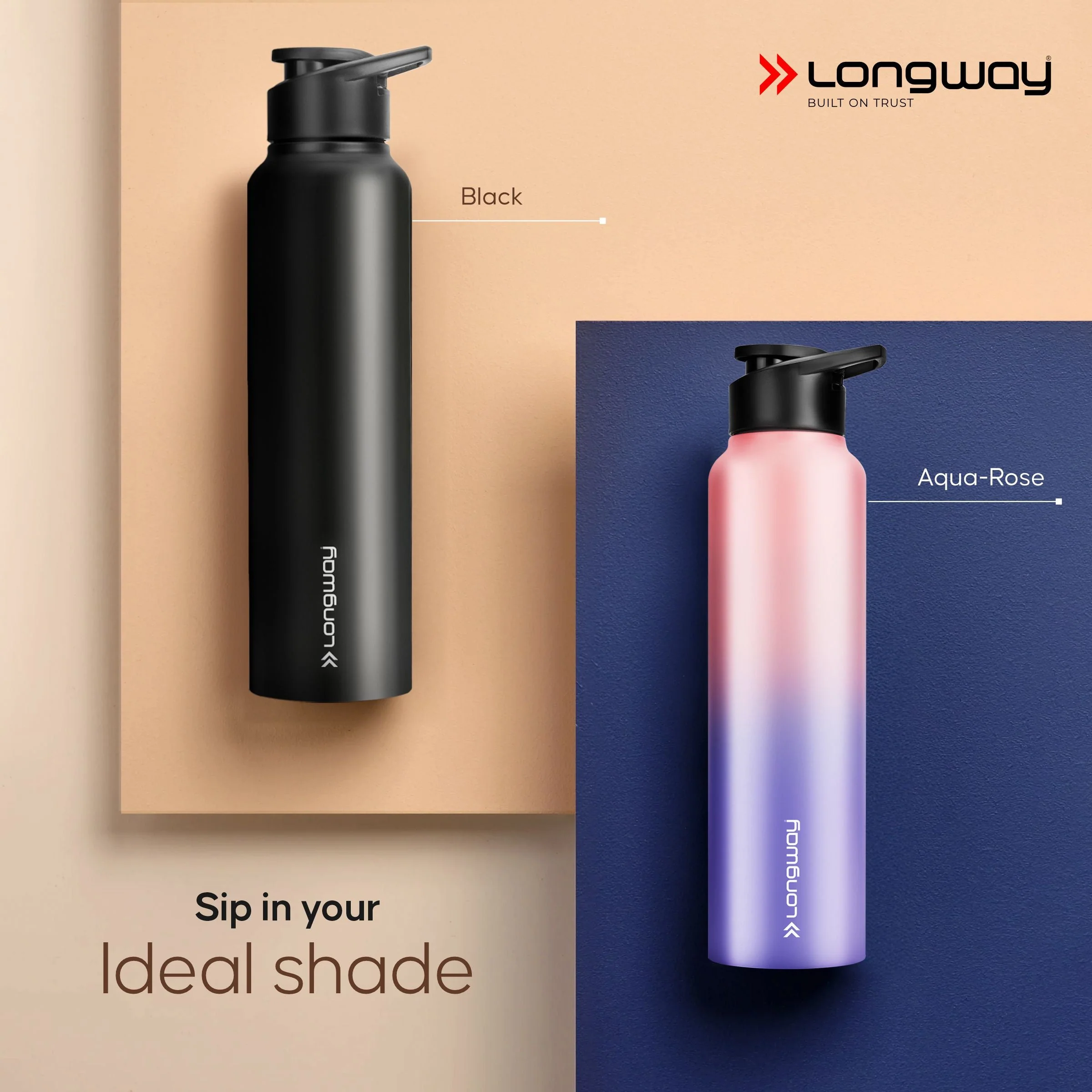 Longway Rush 1 Ltr Stainless Steel Water Bottle | Leak-Proof & Rust-Free Design | Perfect for School, Office, Home, Gym, Travel & Ideal for Men, Women & Kids (1000 ml, Aqua-Rose) - Image 16