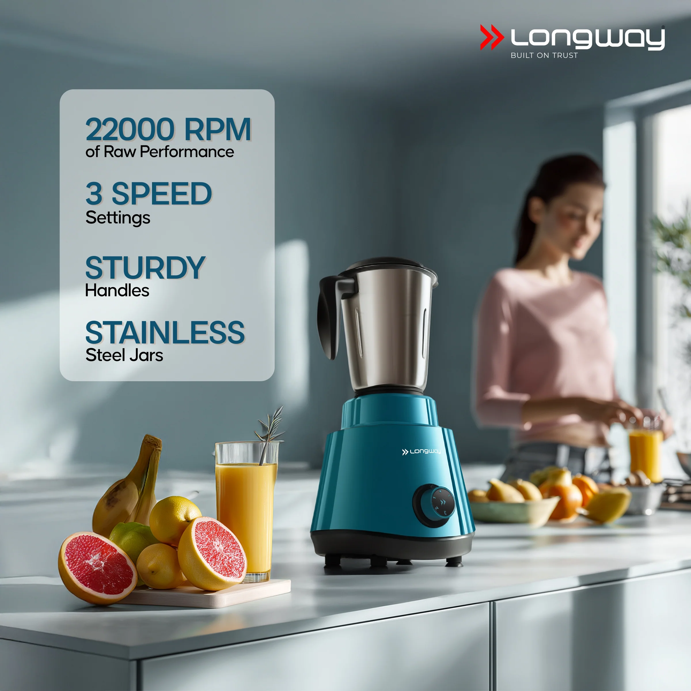 Longway Super Pro Juicer Mixer Grinder | Up to 700 - 750 Watt Powerful Motor | for Grinding, Mixing, Juicing | 2 Year Warranty - Image 17