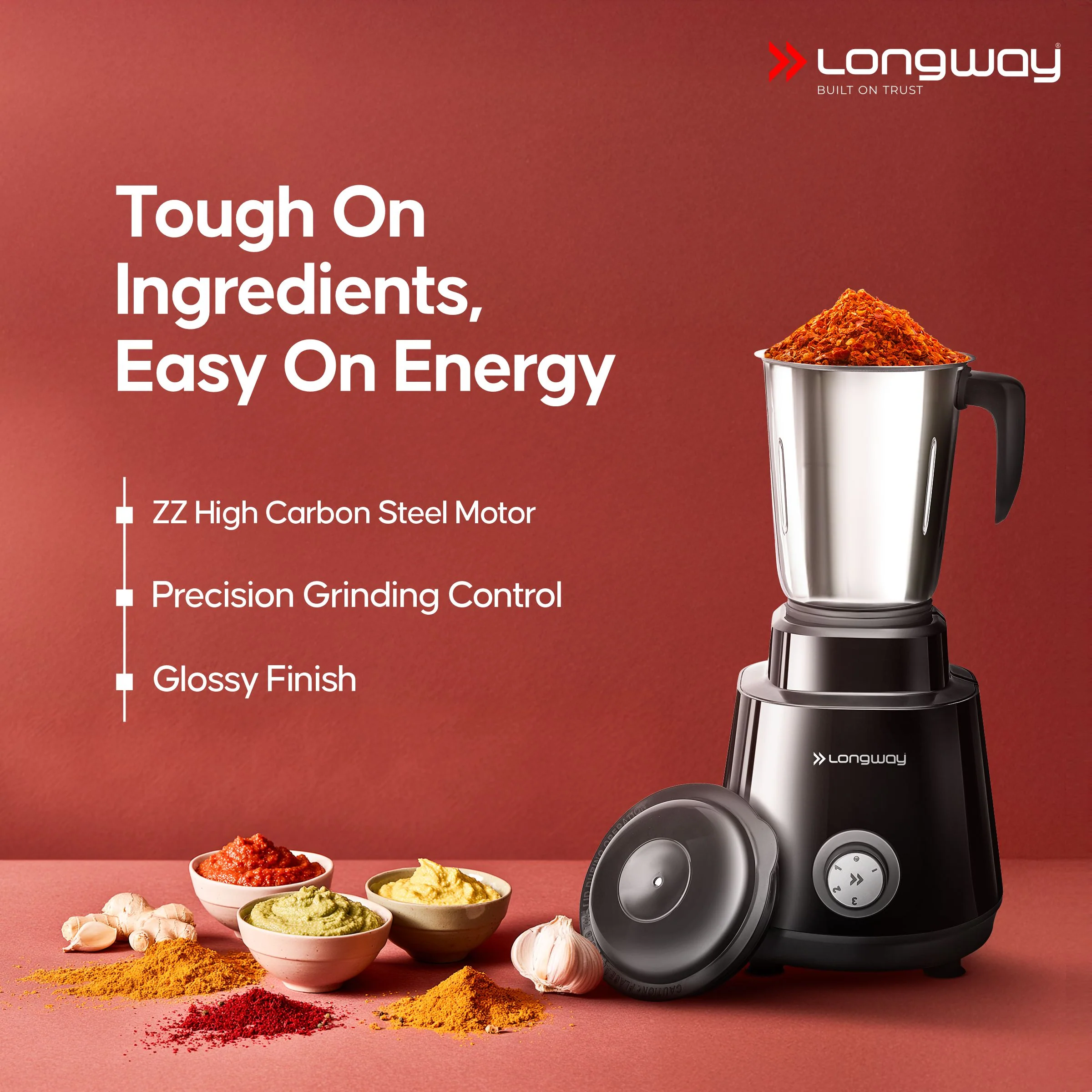 Longway Super Pro Juicer Mixer Grinder | Up to 700 - 750 Watt Powerful Motor | for Grinding, Mixing, Juicing | 2 Year Warranty - Image 3