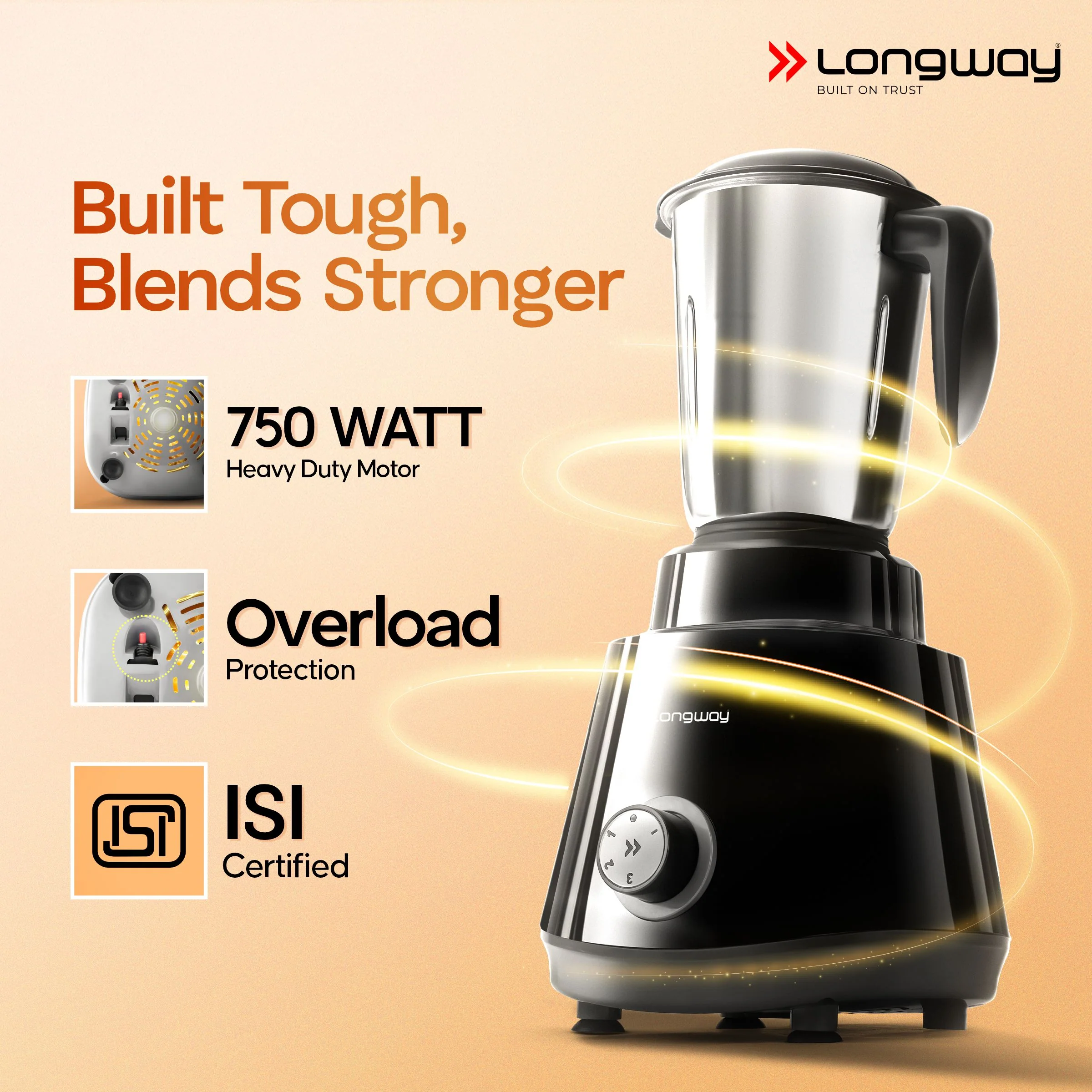 Longway Super Pro Juicer Mixer Grinder | Up to 700 - 750 Watt Powerful Motor | for Grinding, Mixing, Juicing | 2 Year Warranty - Image 5